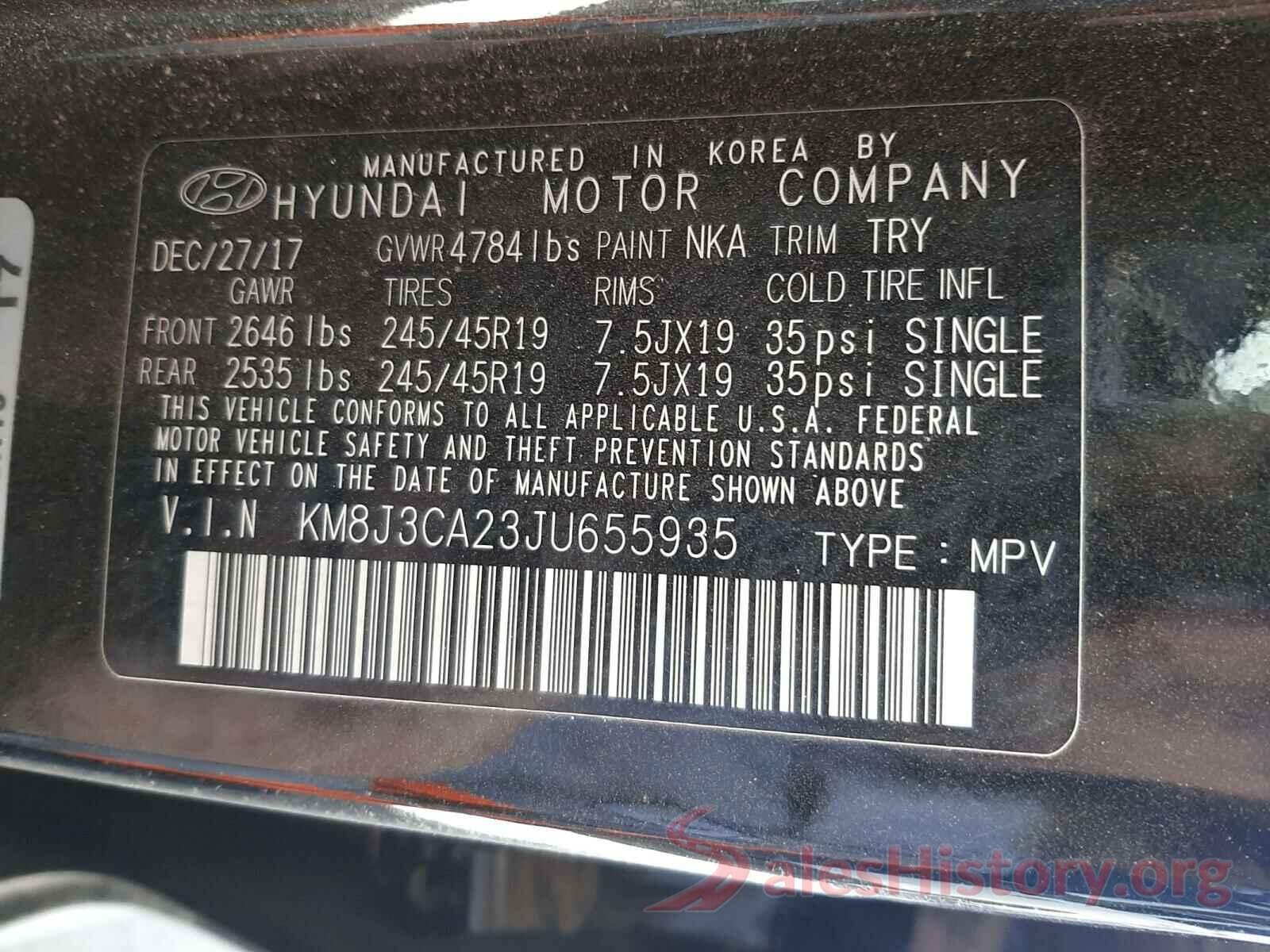 KM8J3CA23JU655935 2018 HYUNDAI TUCSON