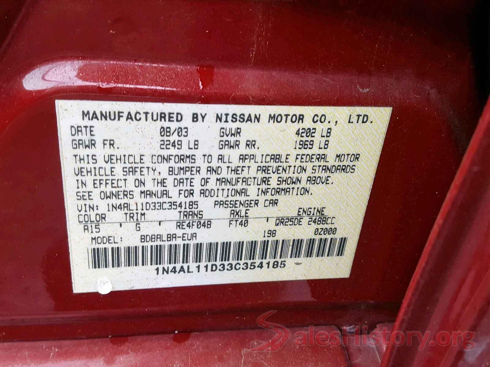 JTDEAMDEXMJ006579 2003 NISSAN ALTIMA