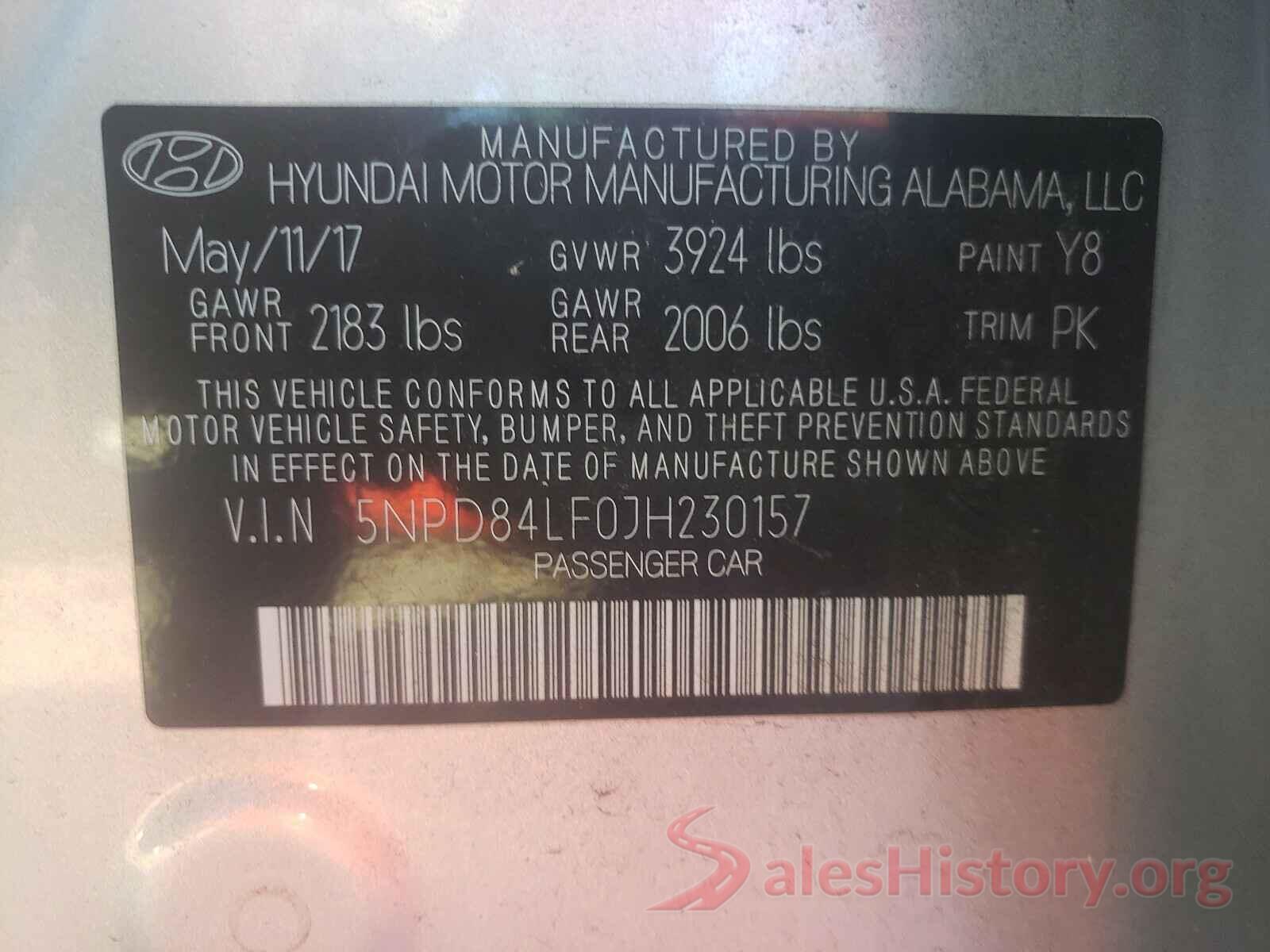 5NPD84LF0JH230157 2018 HYUNDAI ELANTRA