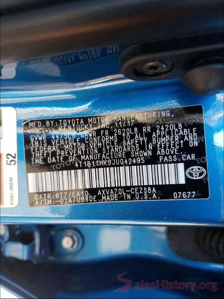 4T1B11HK9JU042495 2018 TOYOTA CAMRY