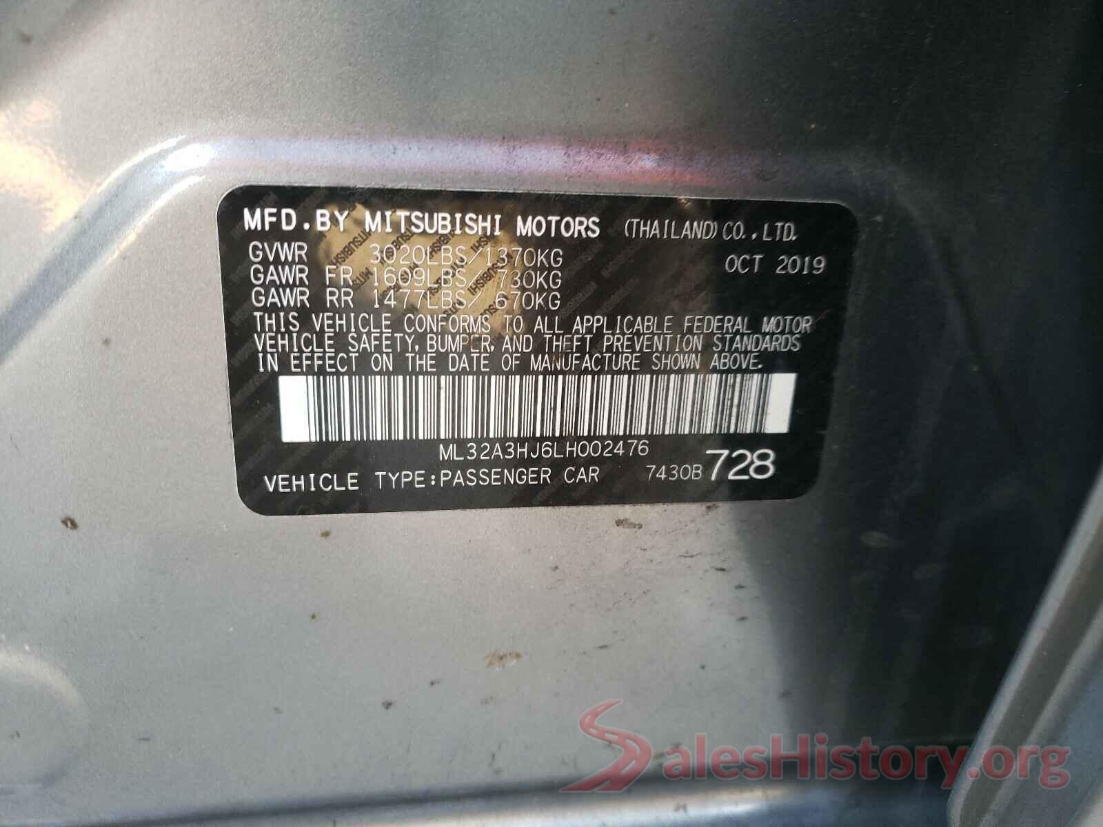 ML32A3HJ6LH002476 2020 MITSUBISHI MIRAGE