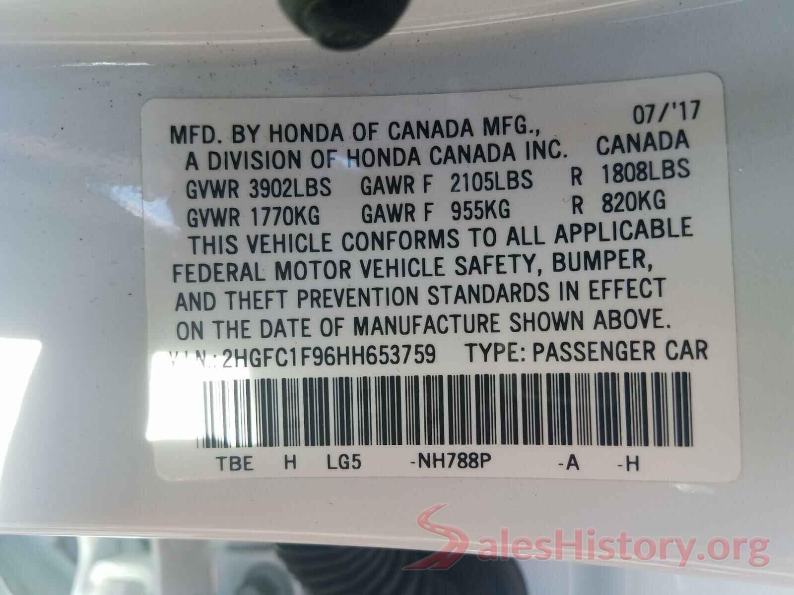 2HGFC1F96HH653759 2017 HONDA CIVIC