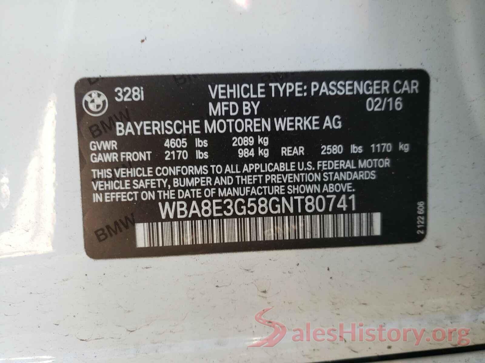 WBA8E3G58GNT80741 2016 BMW 3 SERIES