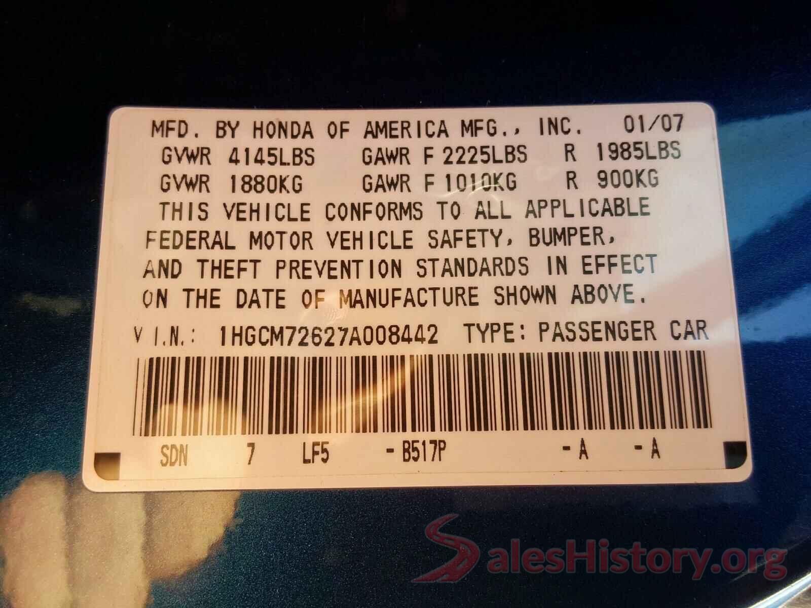 5N1AT2MT4GC800221 2007 HONDA ACCORD