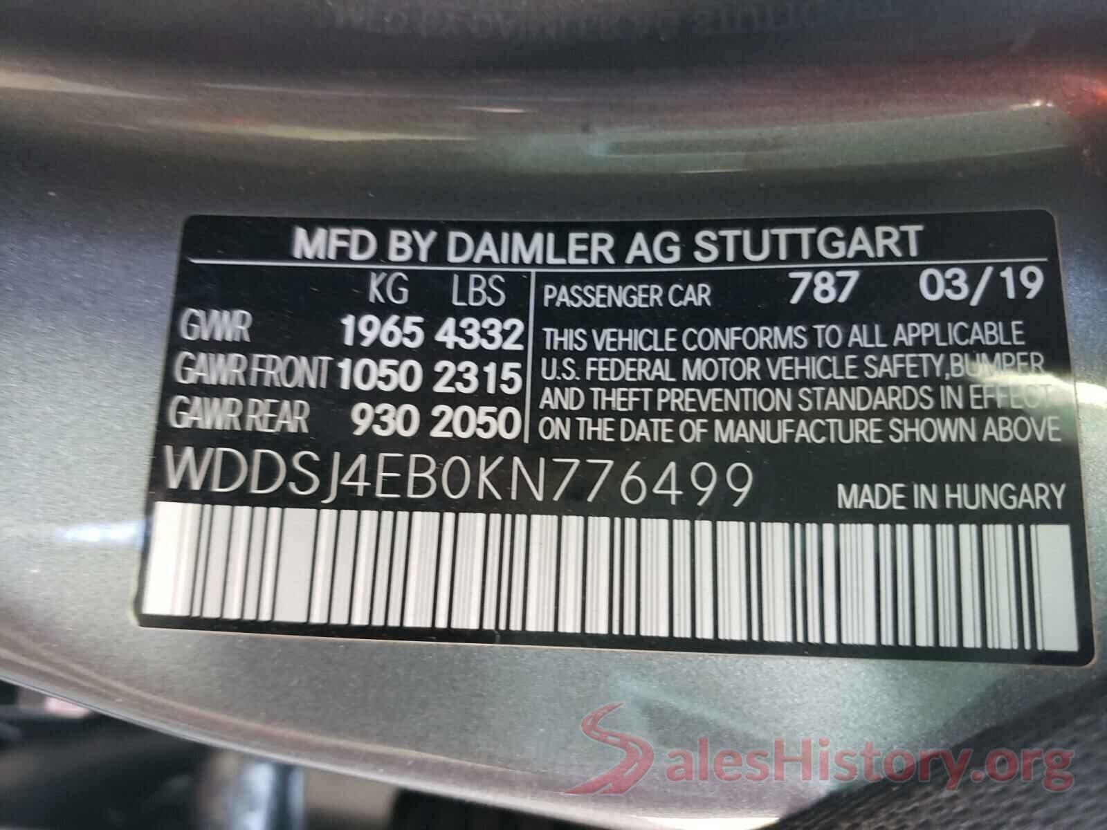 WDDSJ4EB0KN776499 2019 MERCEDES-BENZ C CLASS