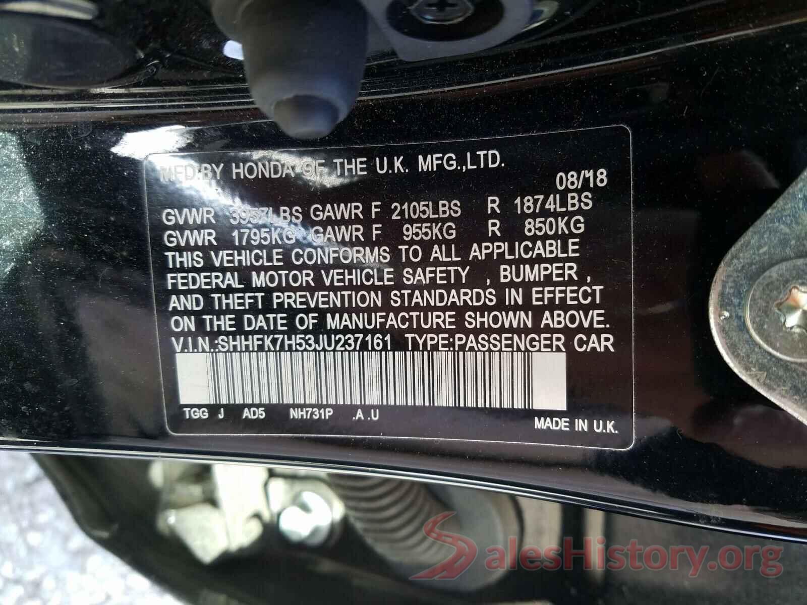 SHHFK7H53JU237161 2018 HONDA CIVIC