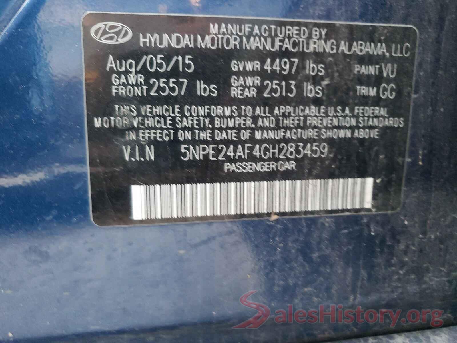 5NPE24AF4GH283459 2016 HYUNDAI SONATA