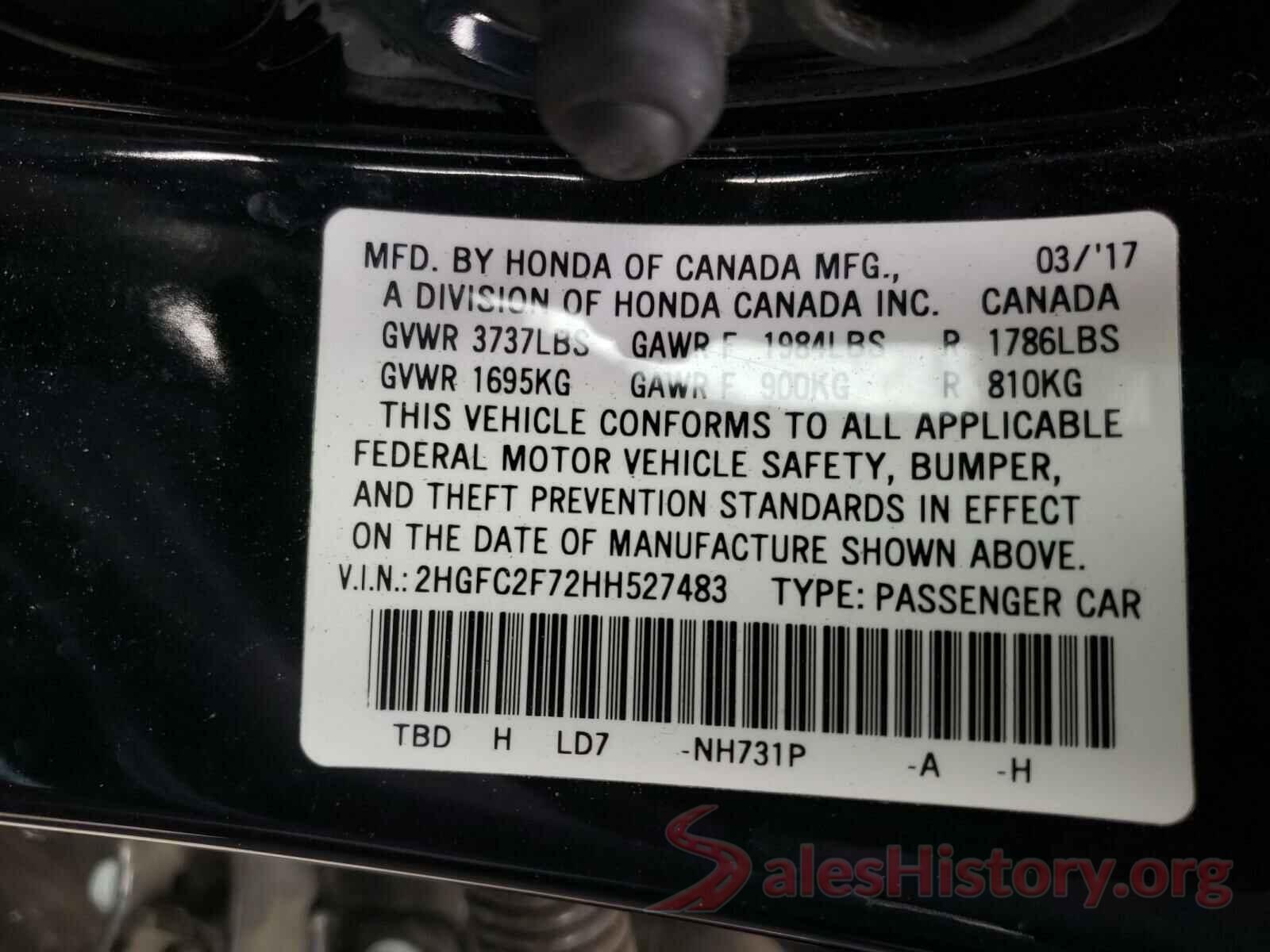 2HGFC2F72HH527483 2017 HONDA CIVIC