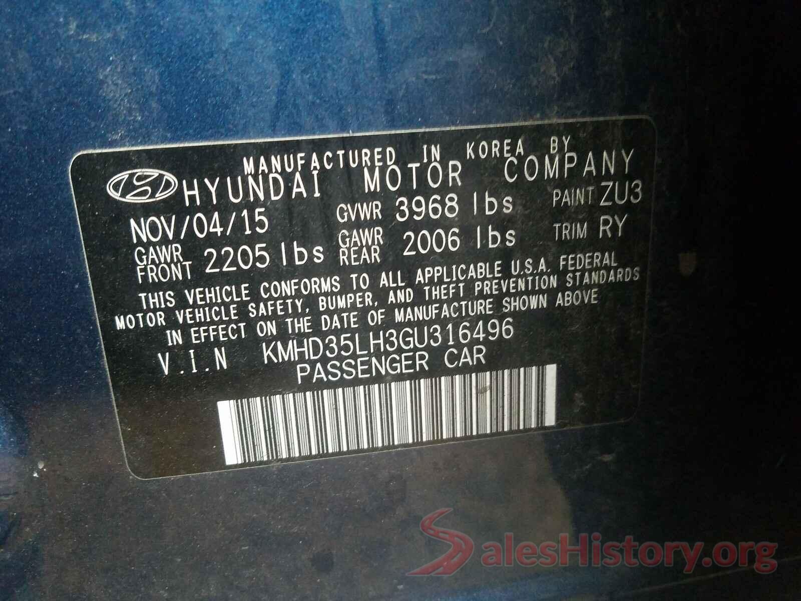 KMHD35LH3GU316496 2016 HYUNDAI ELANTRA