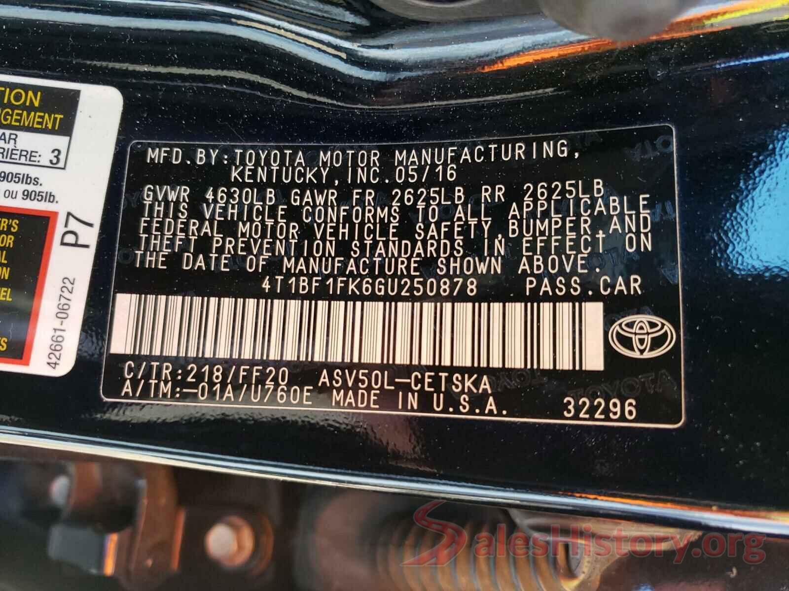 4T1BF1FK6GU250878 2016 TOYOTA CAMRY