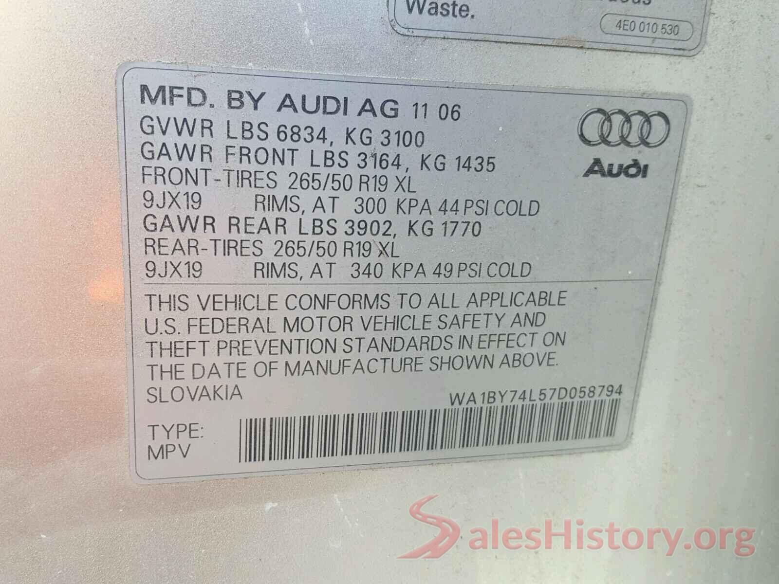 3N1CN8EV0LL865725 2007 AUDI Q7