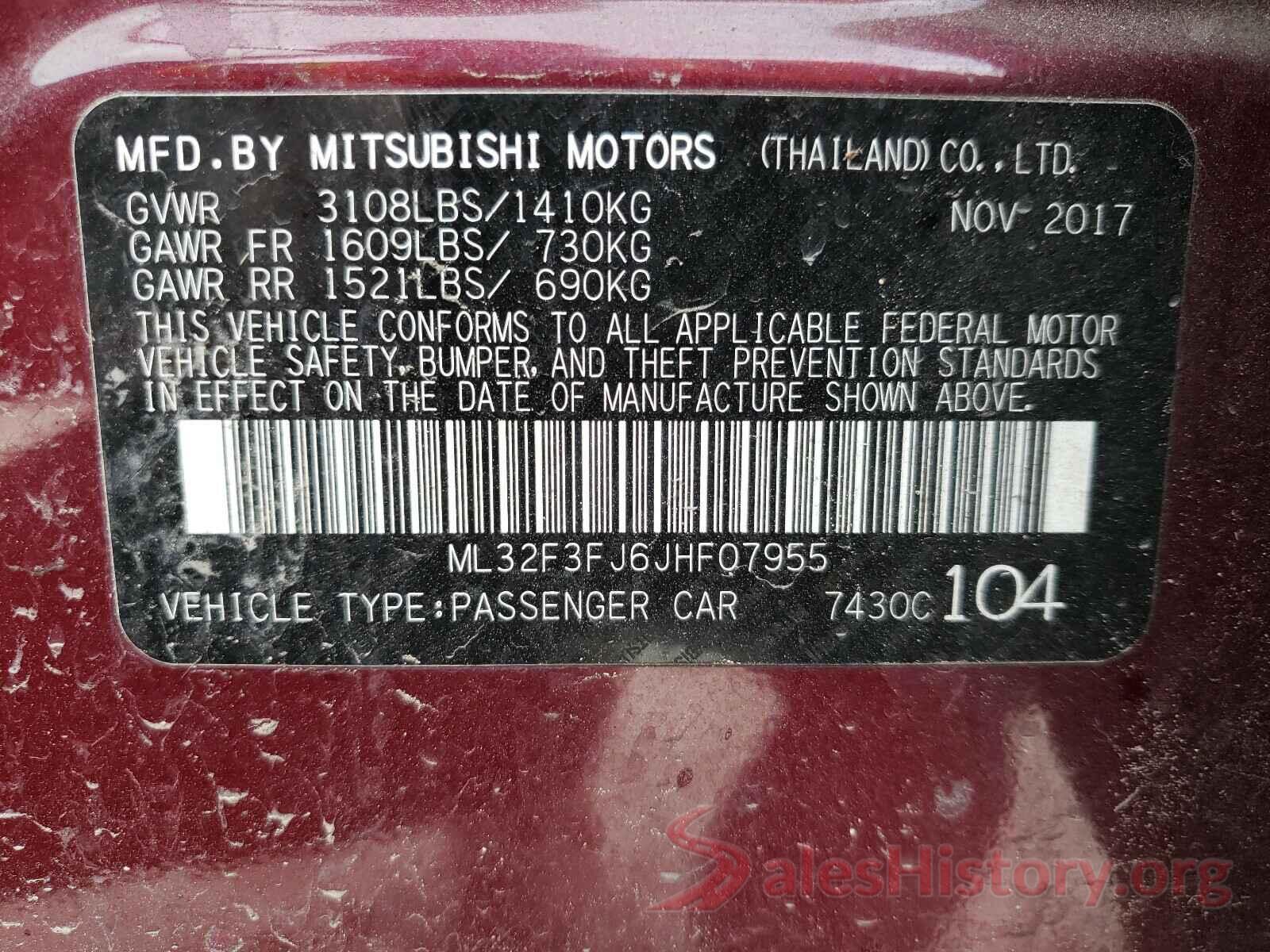 ML32F3FJ6JHF07955 2018 MITSUBISHI MIRAGE