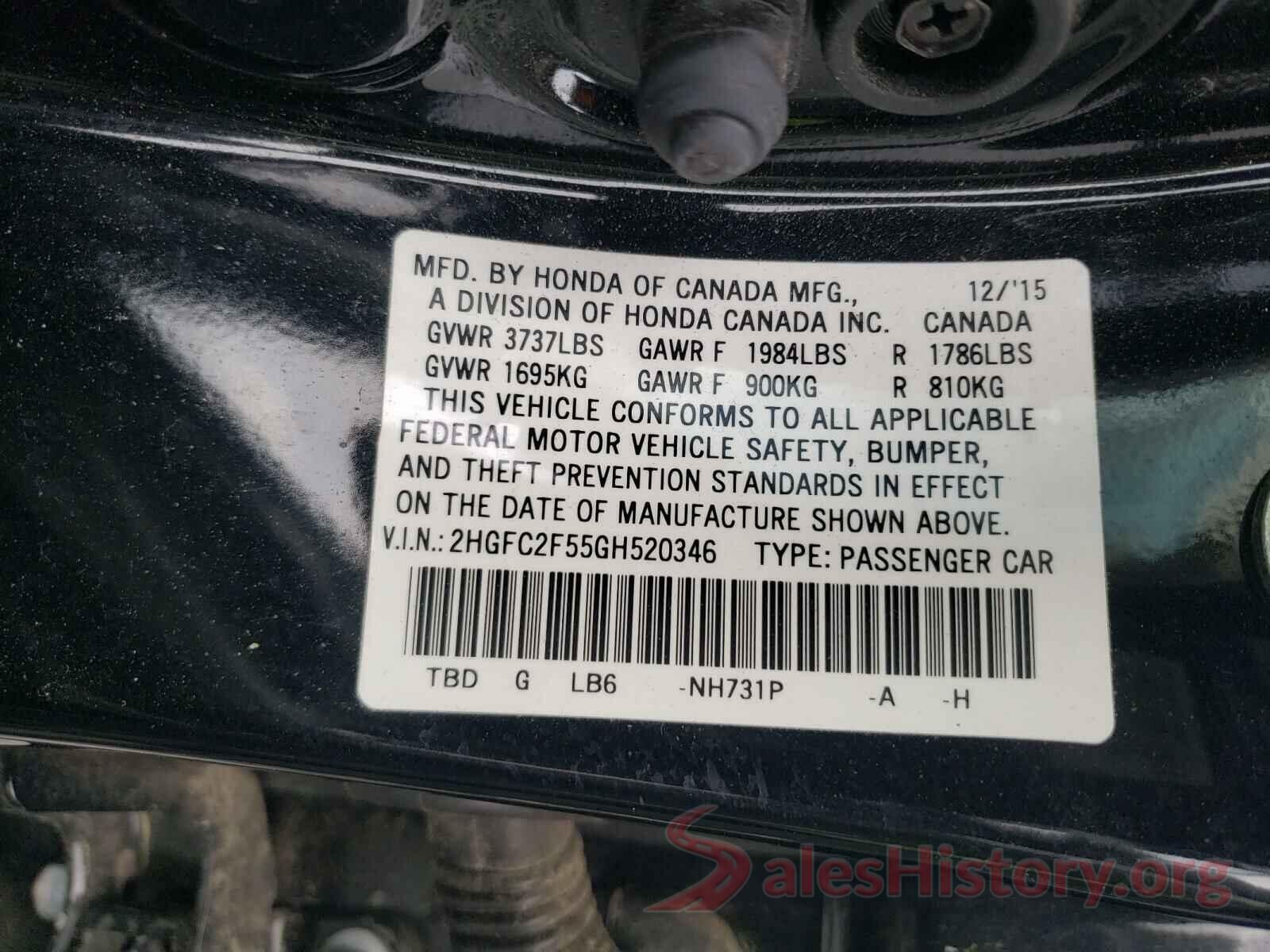 2HGFC2F55GH520346 2016 HONDA CIVIC