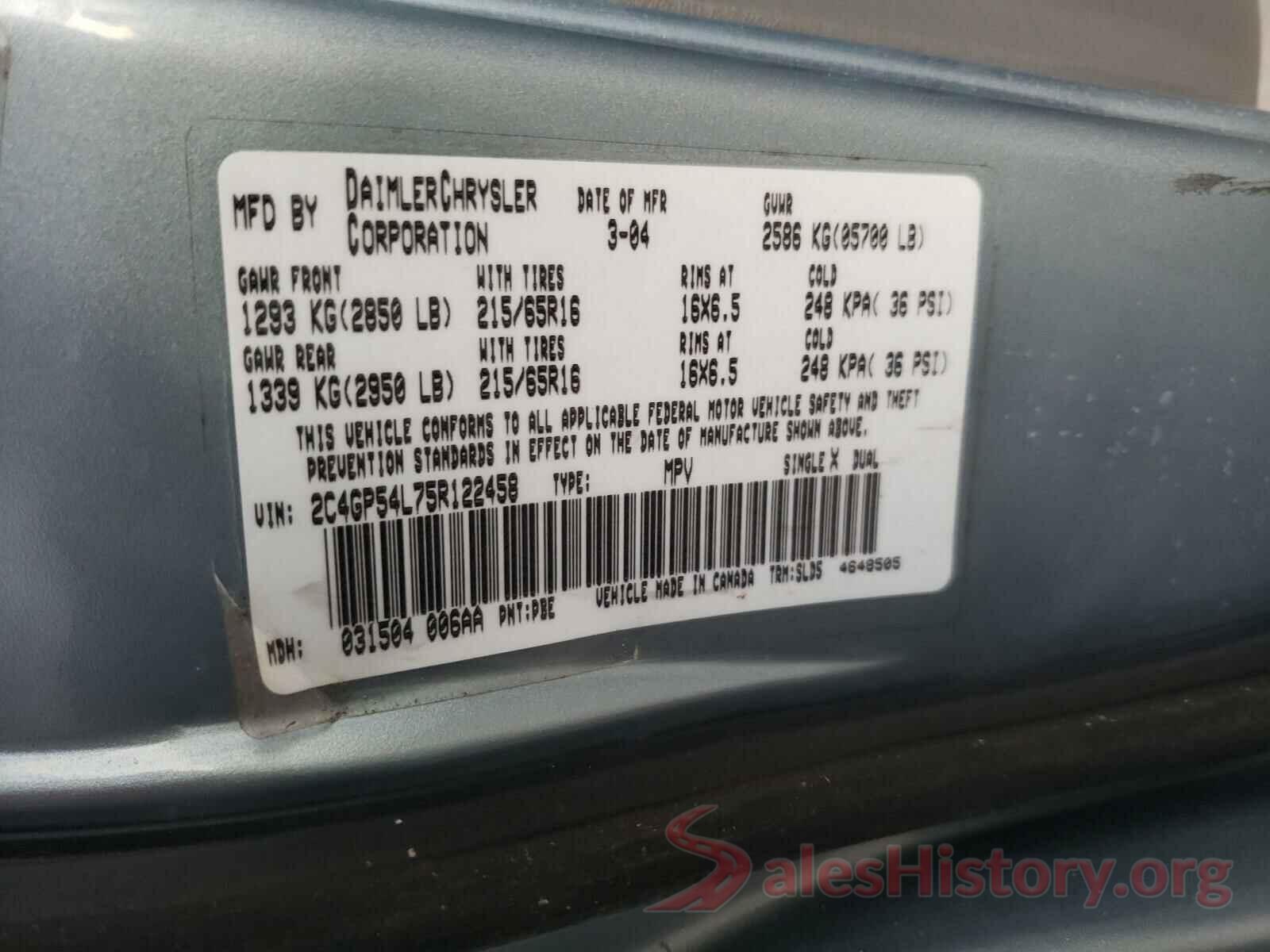 1HGCR2F61GA095054 2005 CHRYSLER MINIVAN