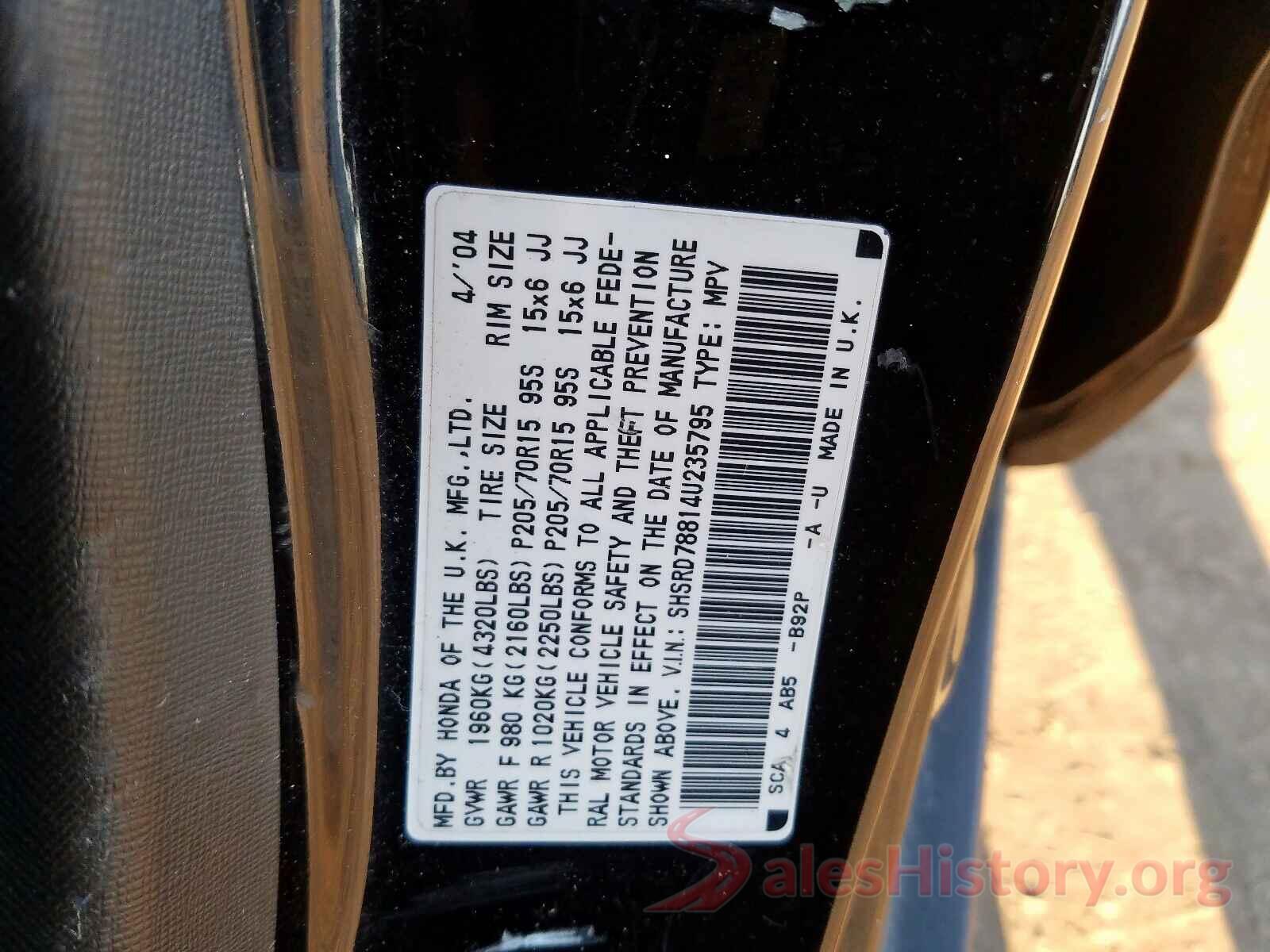 3VV1B7AX1JM110381 2004 HONDA CRV