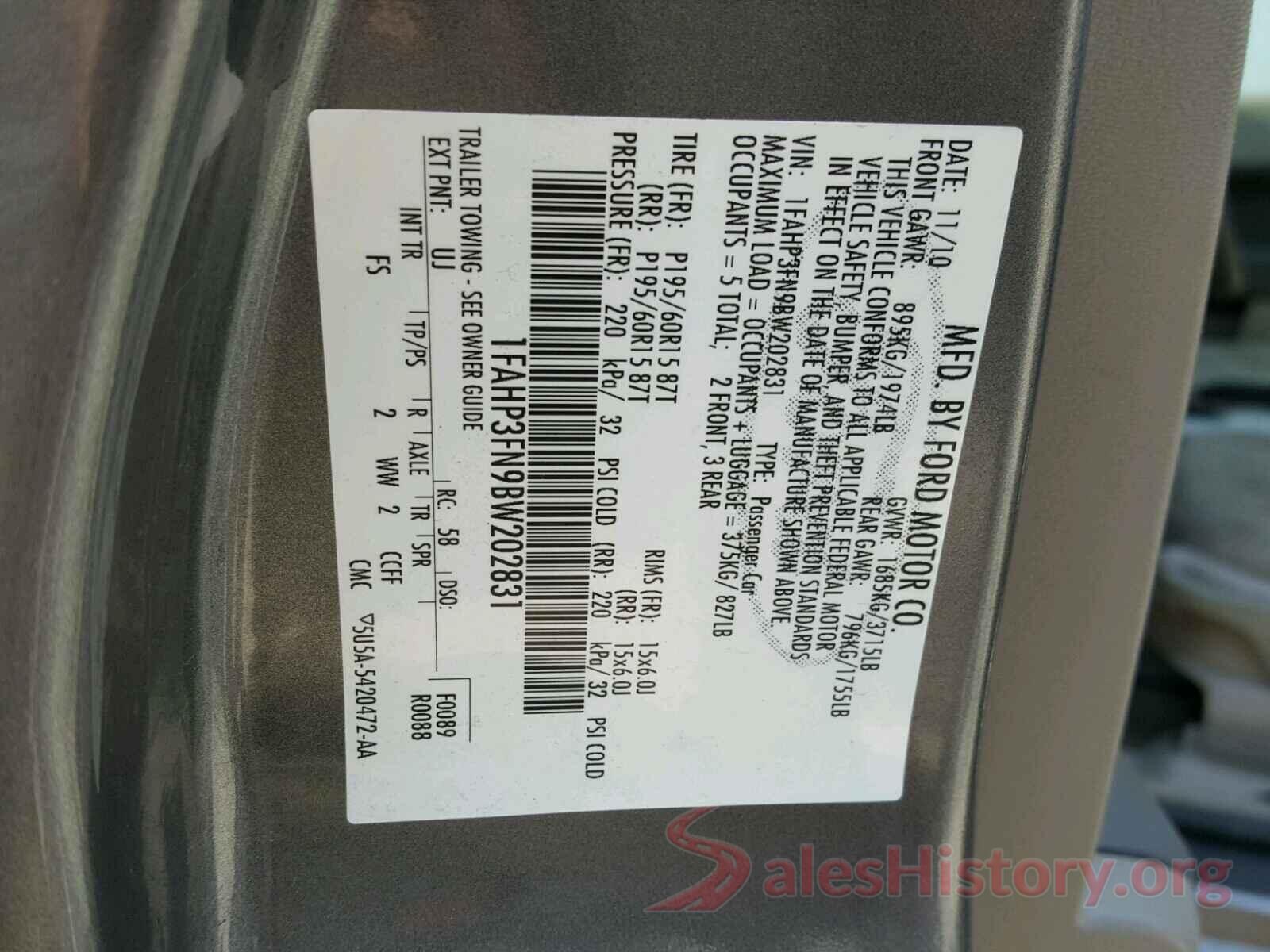 5FNYF5H60GB017965 2011 FORD FOCUS