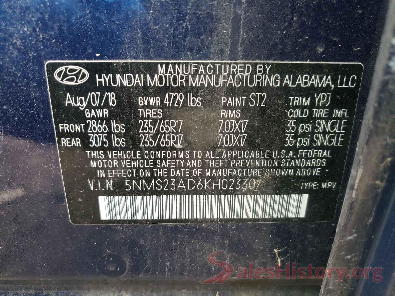 5NMS23AD6KH023307 2019 HYUNDAI SANTA FE