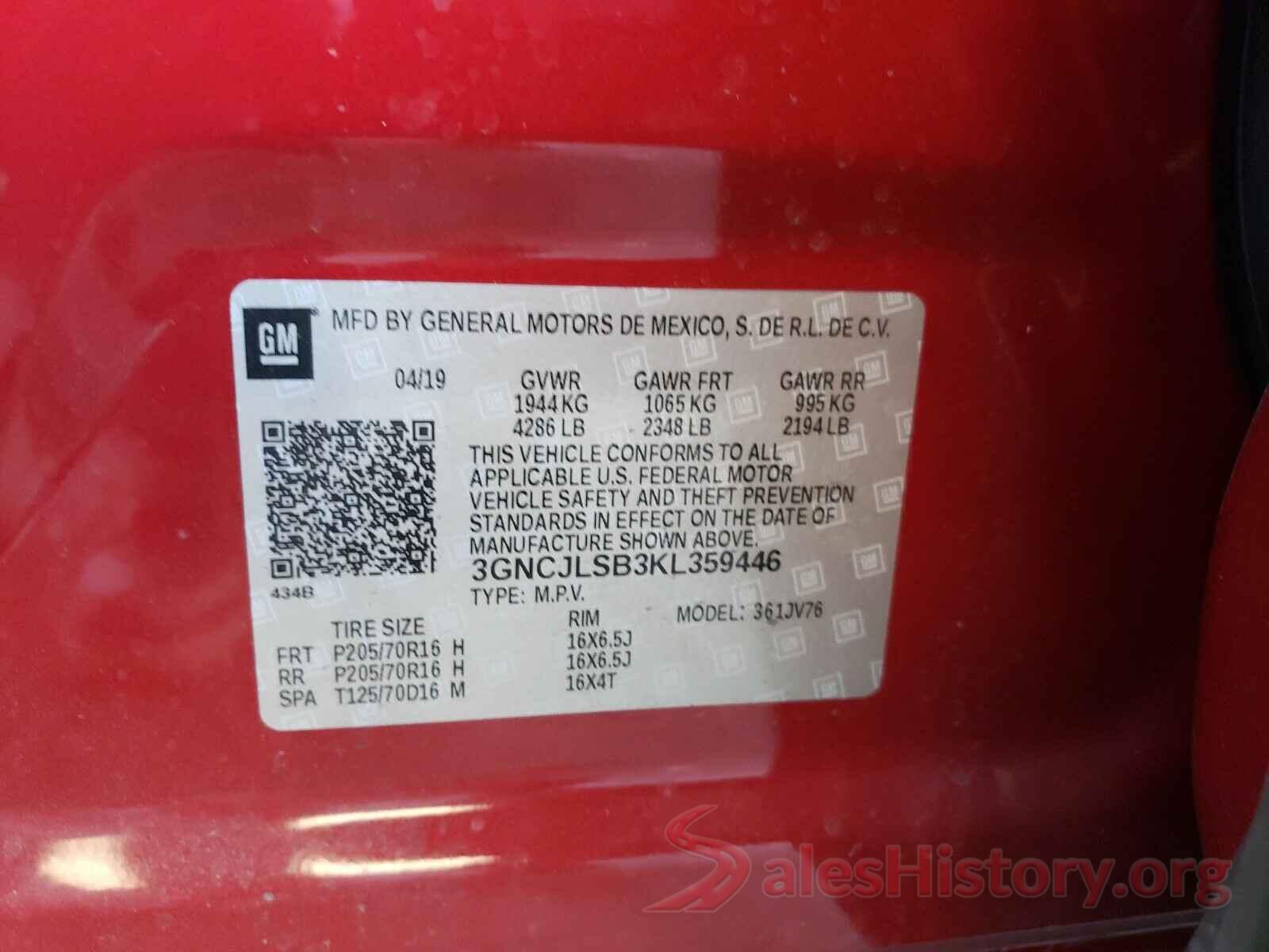 3GNCJLSB3KL359446 2019 CHEVROLET TRAX