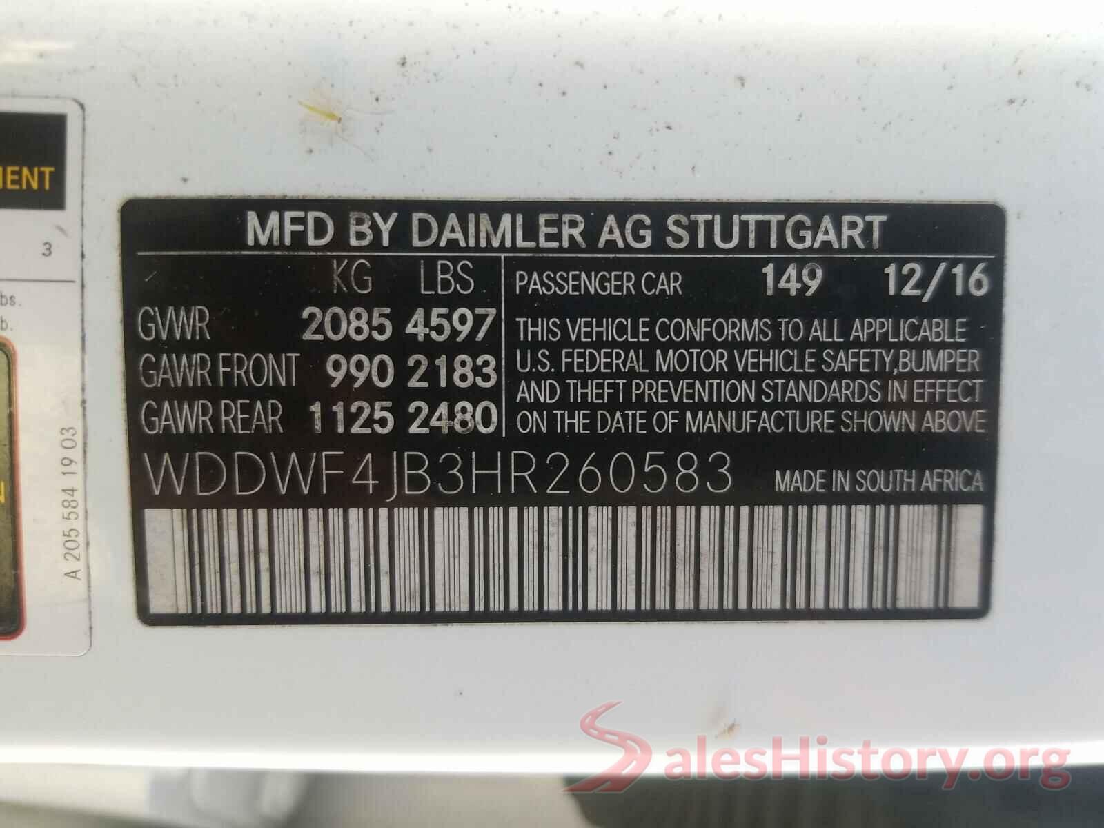 WDDWF4JB3HR260583 2017 MERCEDES-BENZ C CLASS