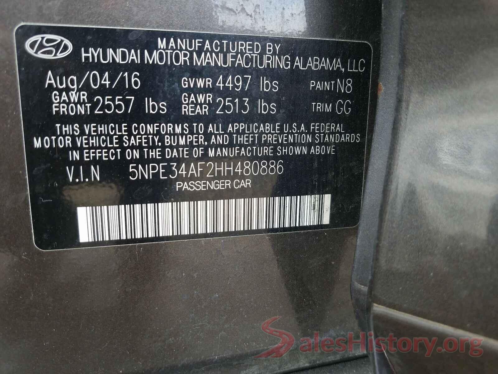 5NPE34AF2HH480886 2017 HYUNDAI SONATA