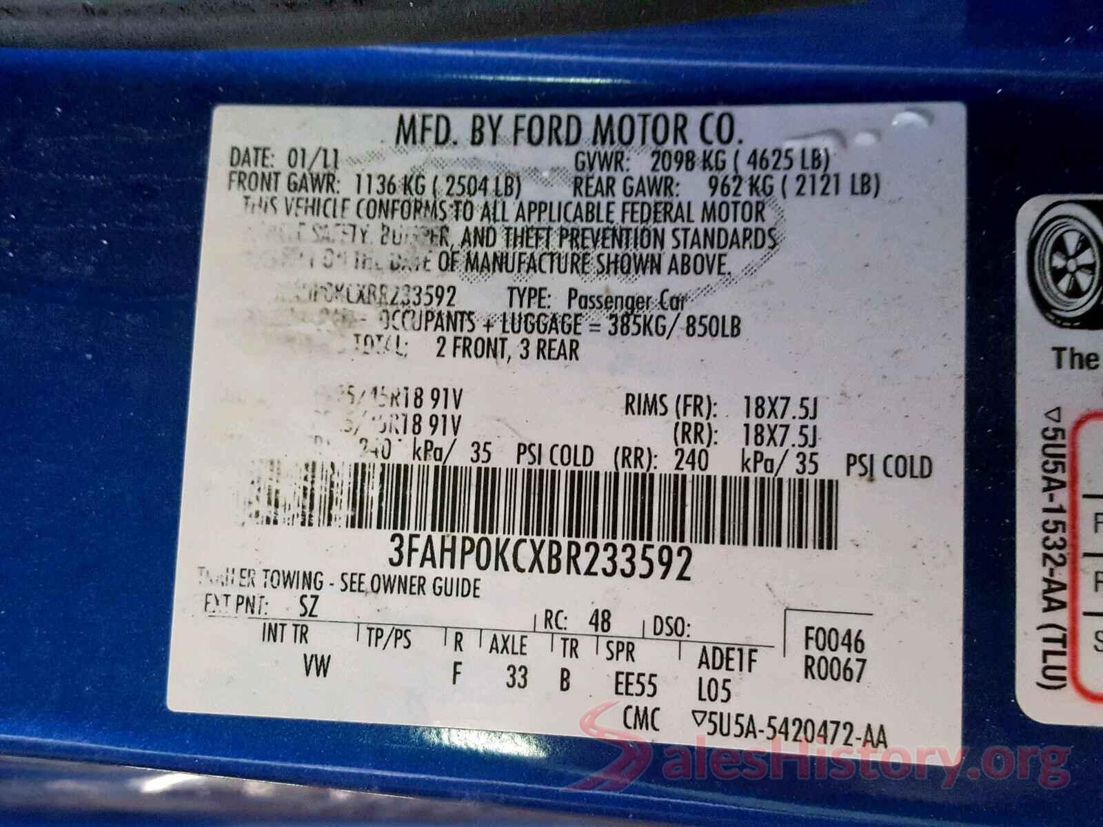 1FTBW2CM3HKA82078 2011 FORD FUSION