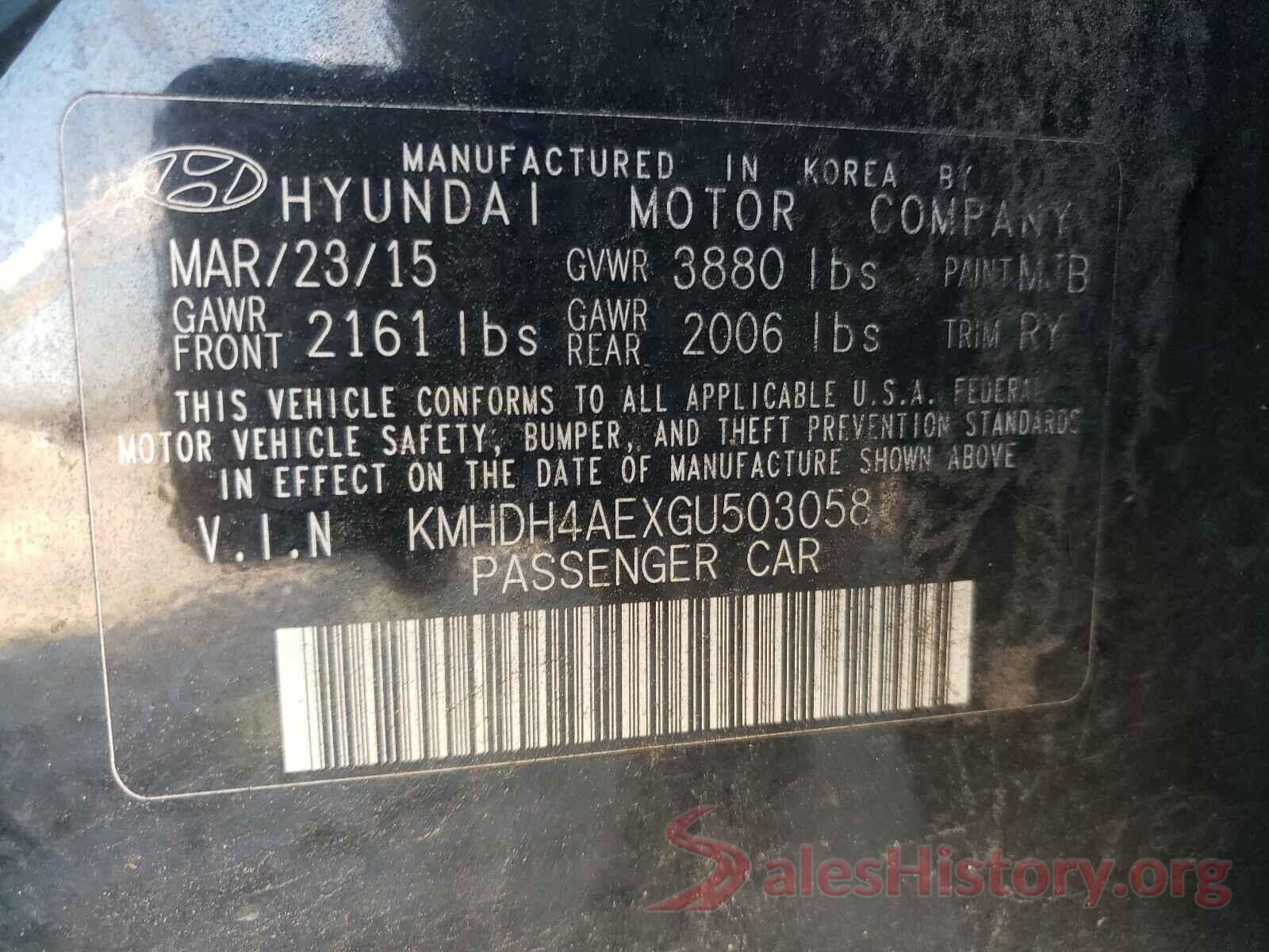 KMHDH4AEXGU503058 2016 HYUNDAI ELANTRA