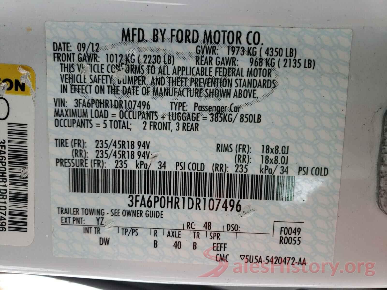 2HKRW1H56KH506708 2013 FORD FUSION