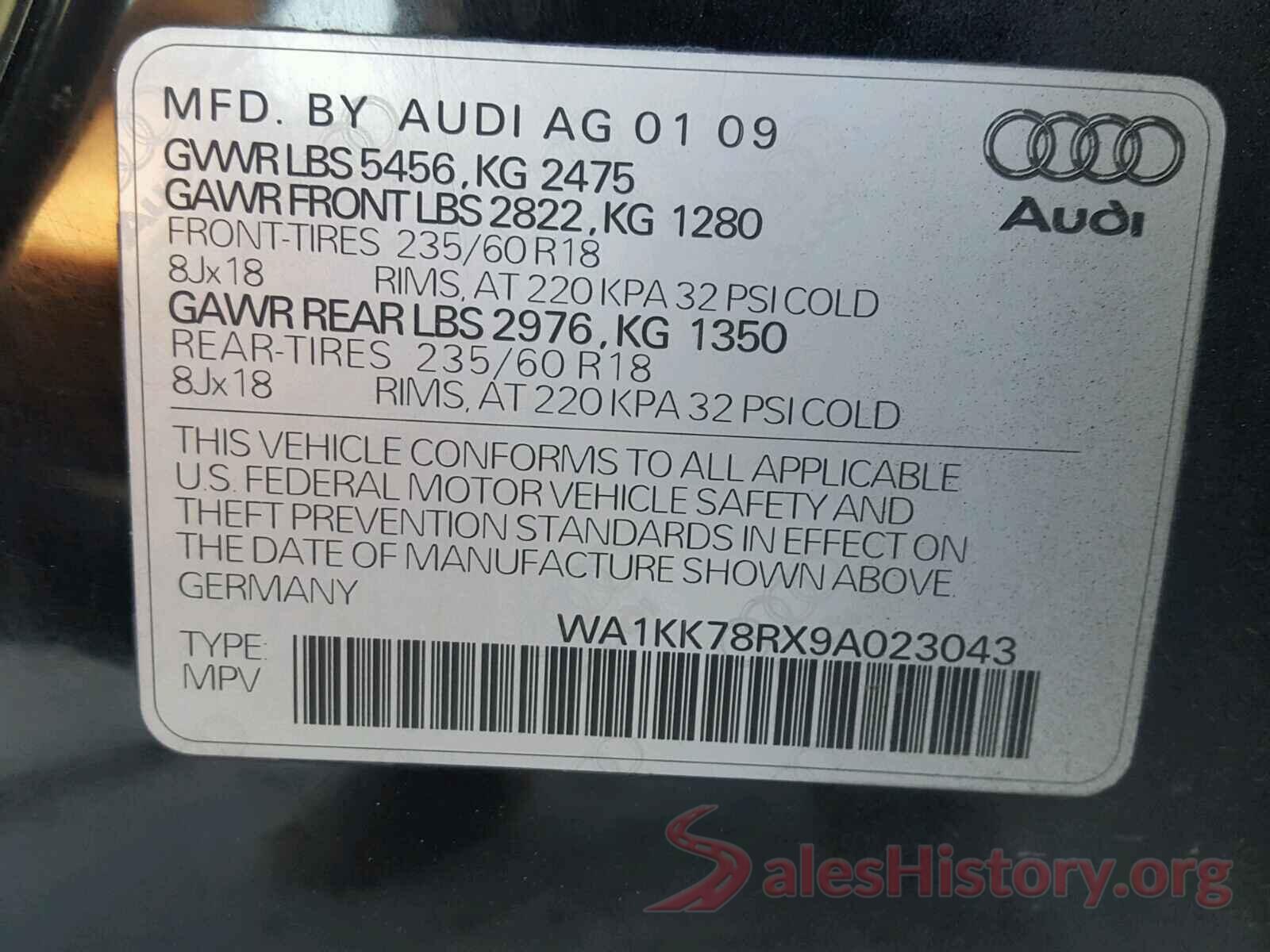 WA1KK78RX9A023043 2009 AUDI Q5