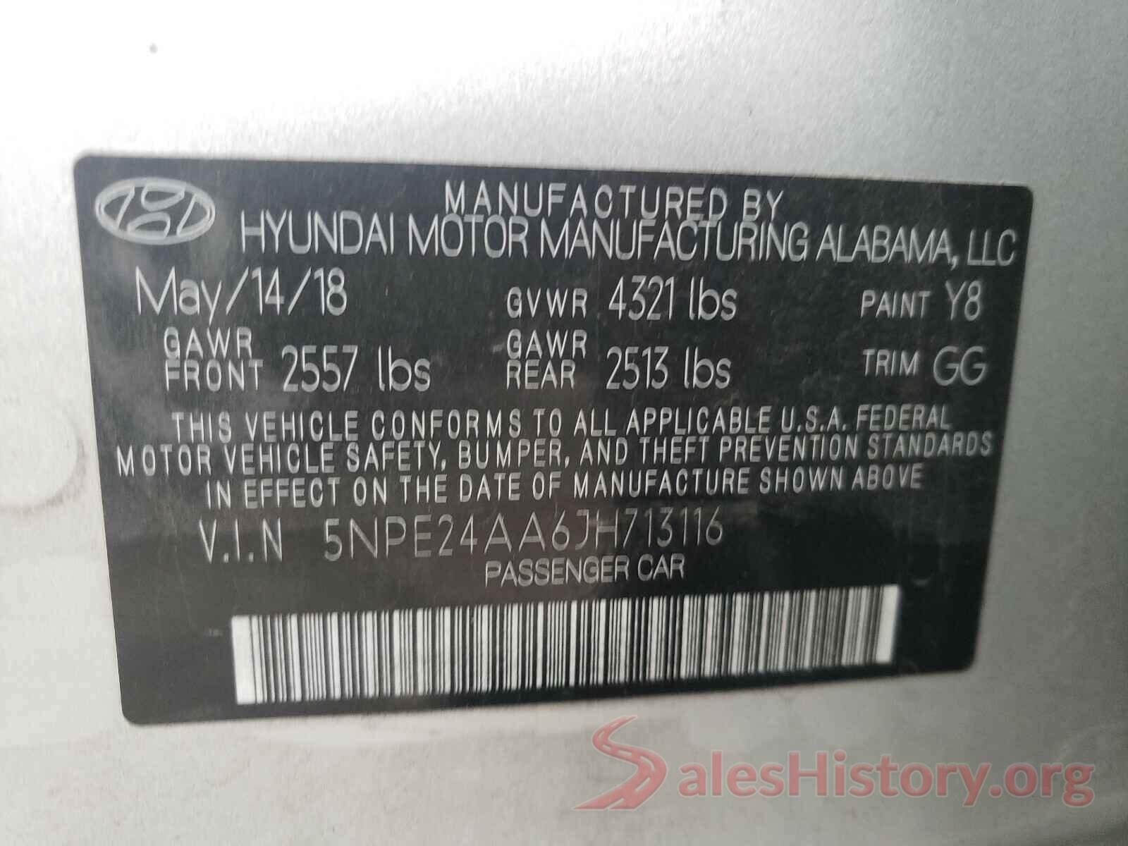 5NPE24AA6JH713116 2018 HYUNDAI SONATA