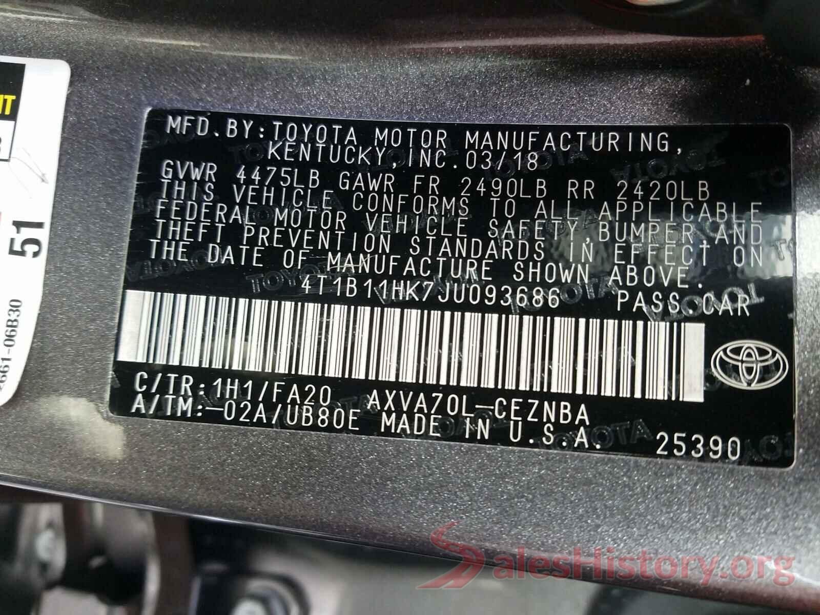 4T1B11HK7JU093686 2018 TOYOTA CAMRY