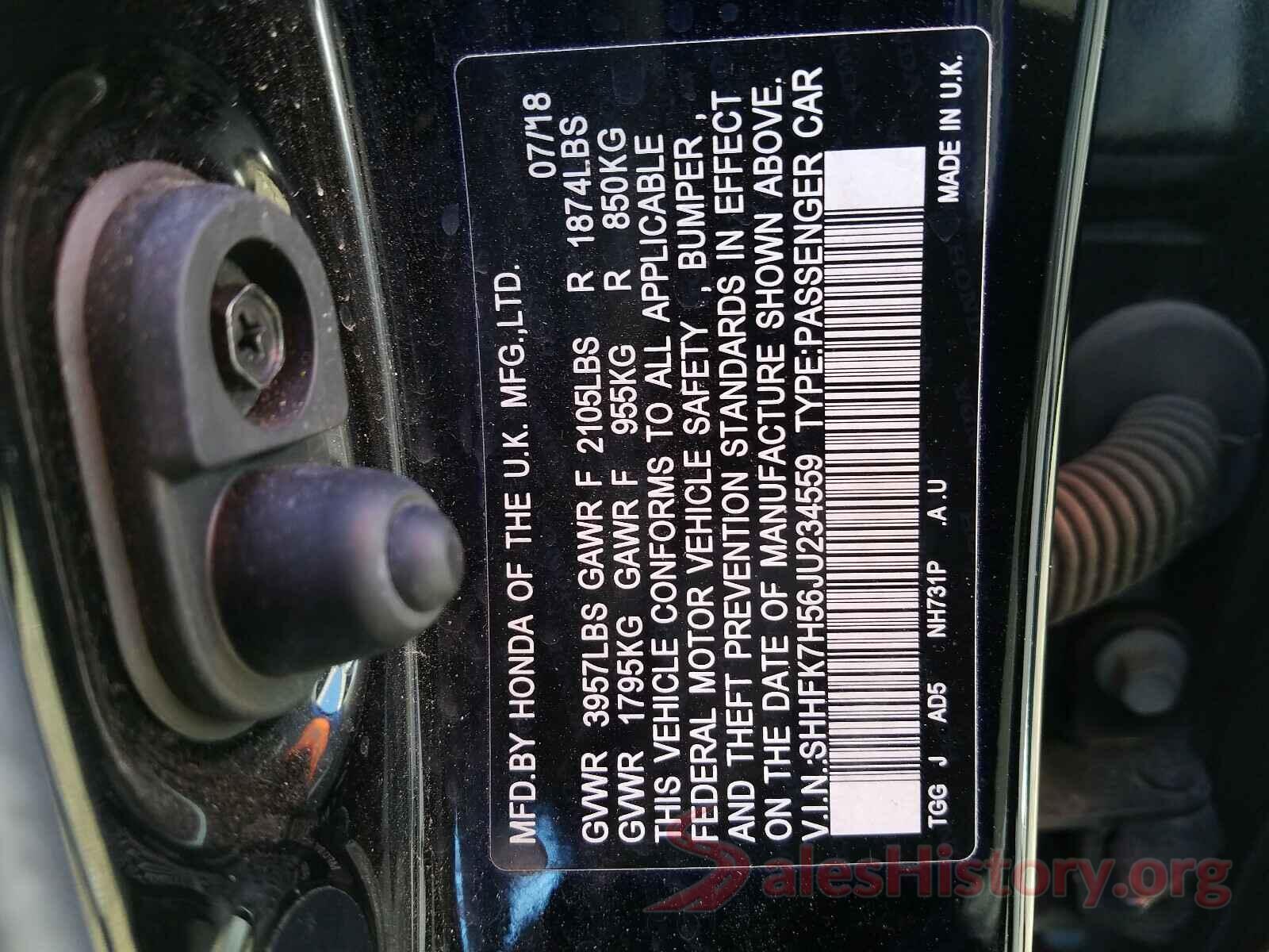 SHHFK7H56JU234559 2018 HONDA CIVIC