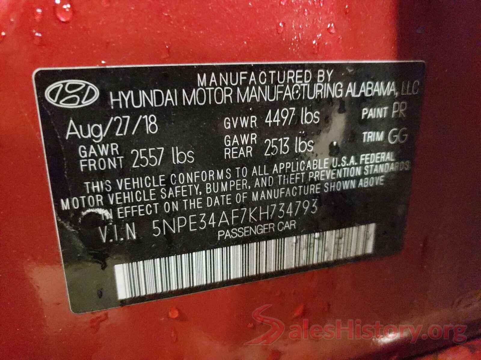 5NPE34AF7KH734793 2019 HYUNDAI SONATA