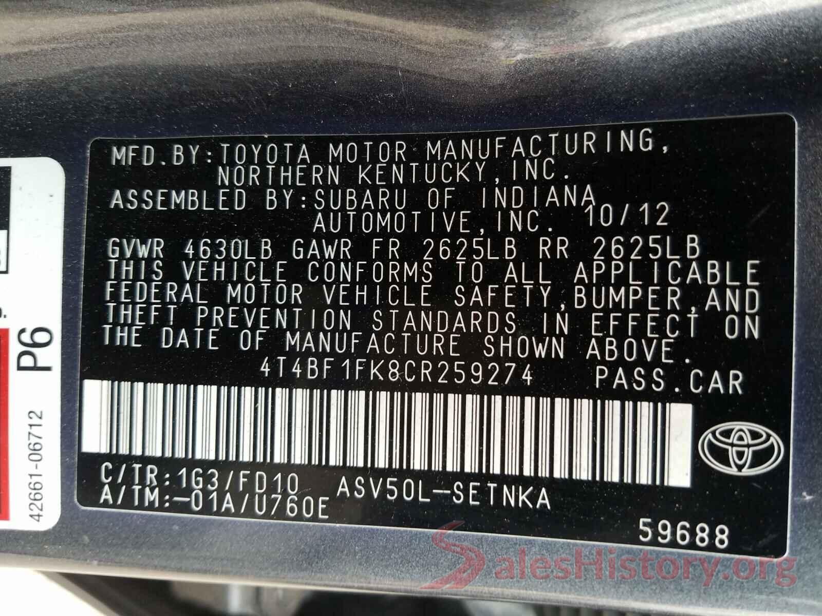 4T1B11HK2KU752758 2012 TOYOTA CAMRY