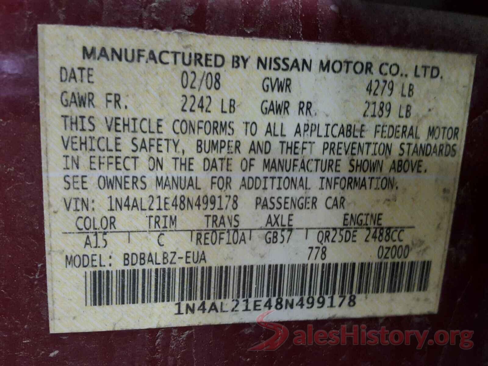 5N1AT2MT6GC739437 2008 NISSAN ALTIMA