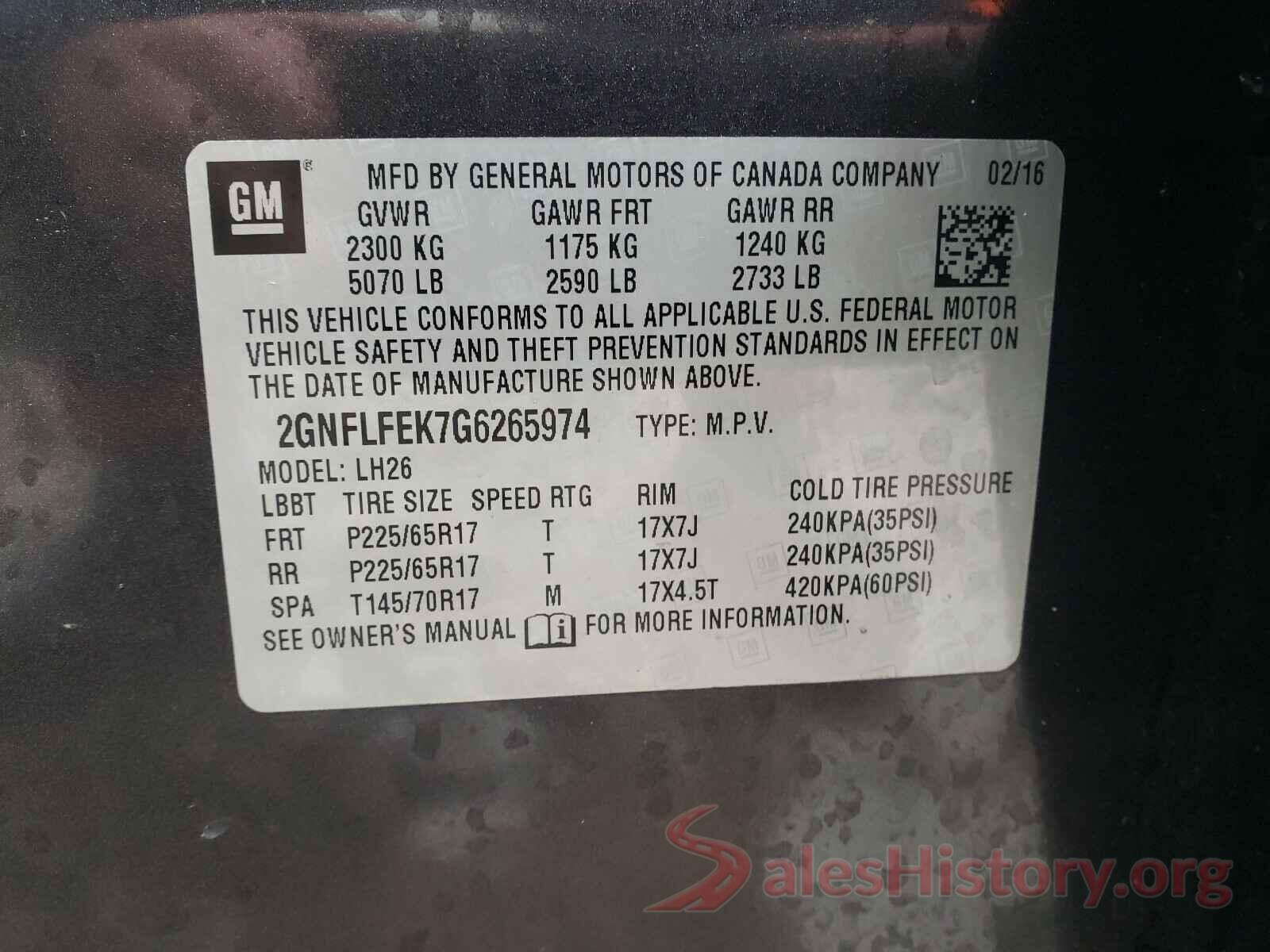 2GNFLFEK7G6265974 2016 CHEVROLET EQUINOX