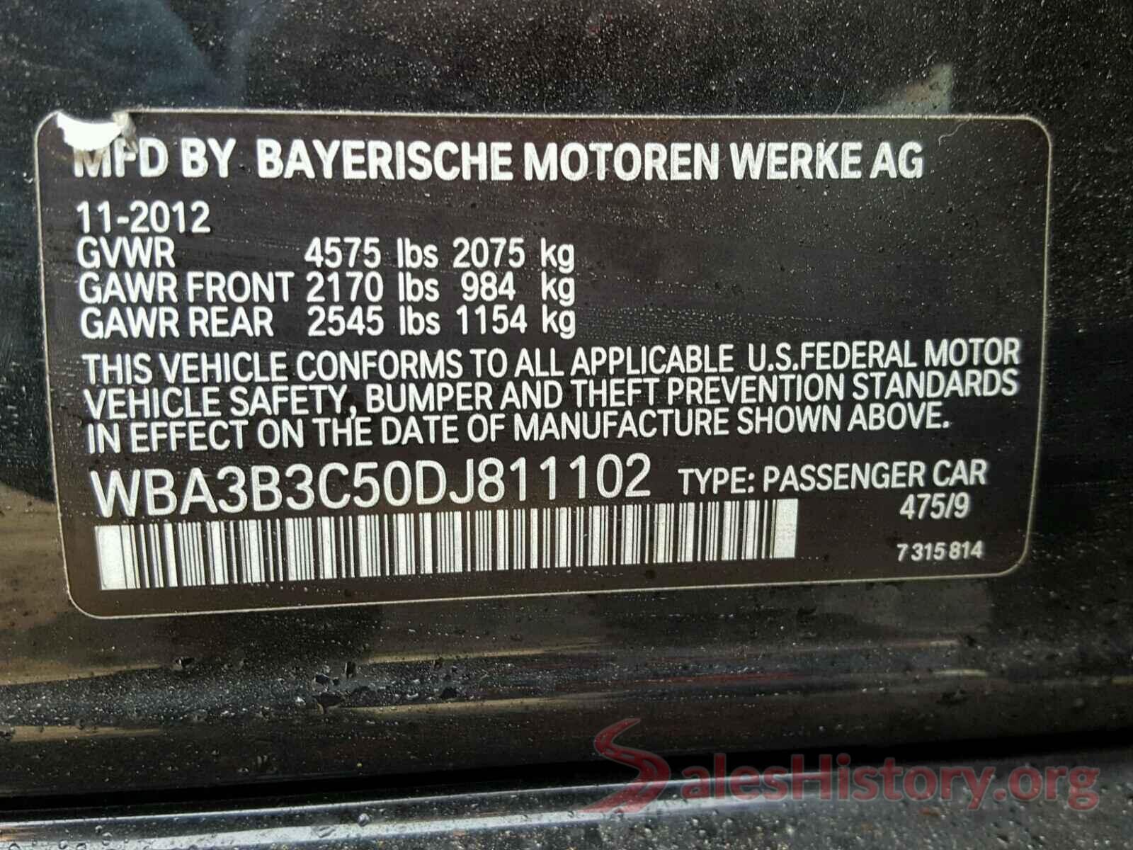 JA4AZ3A30KZ053813 2013 BMW 3 SERIES