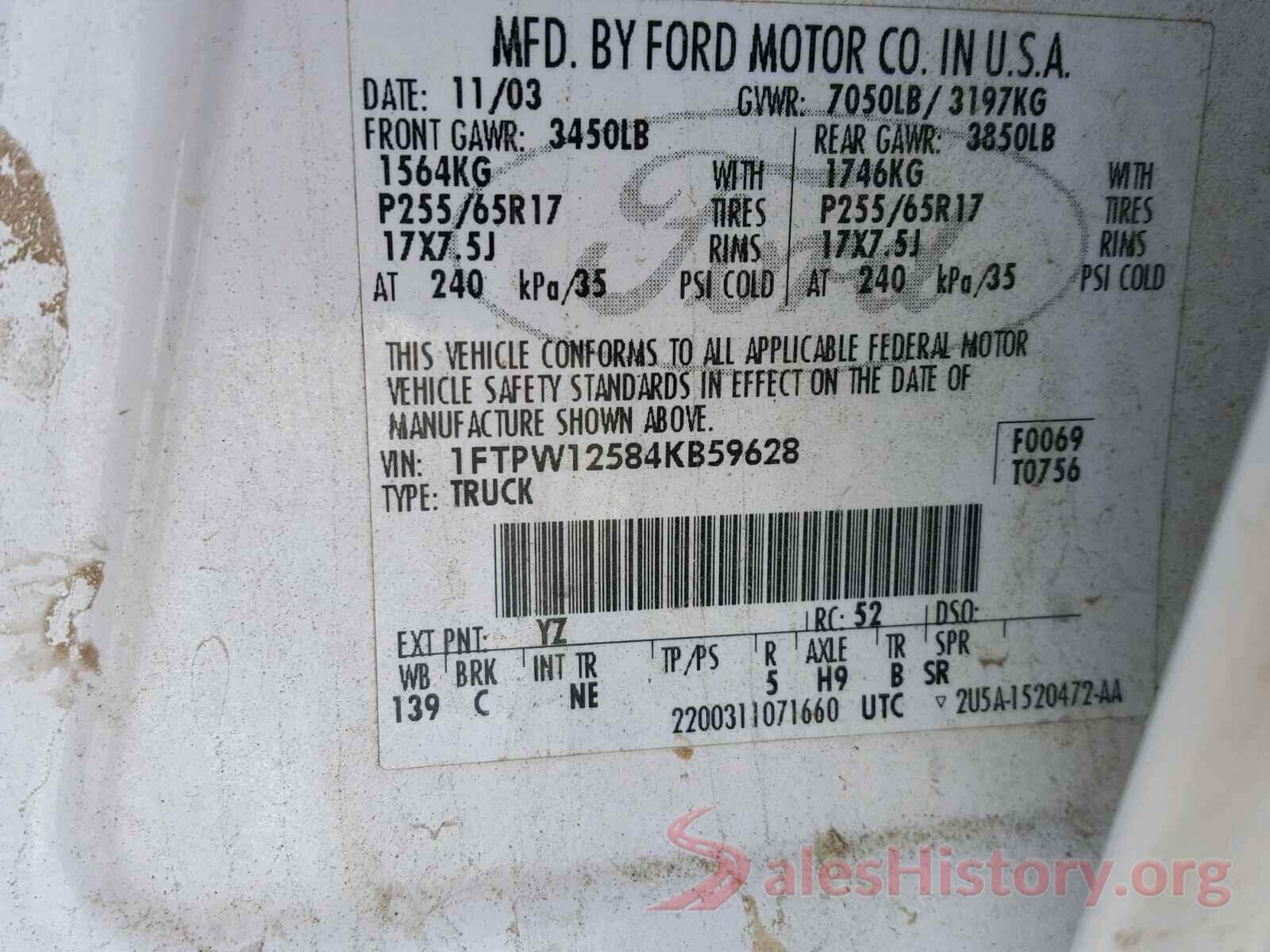 1FDUF5GT0HEB42288 2004 FORD F150