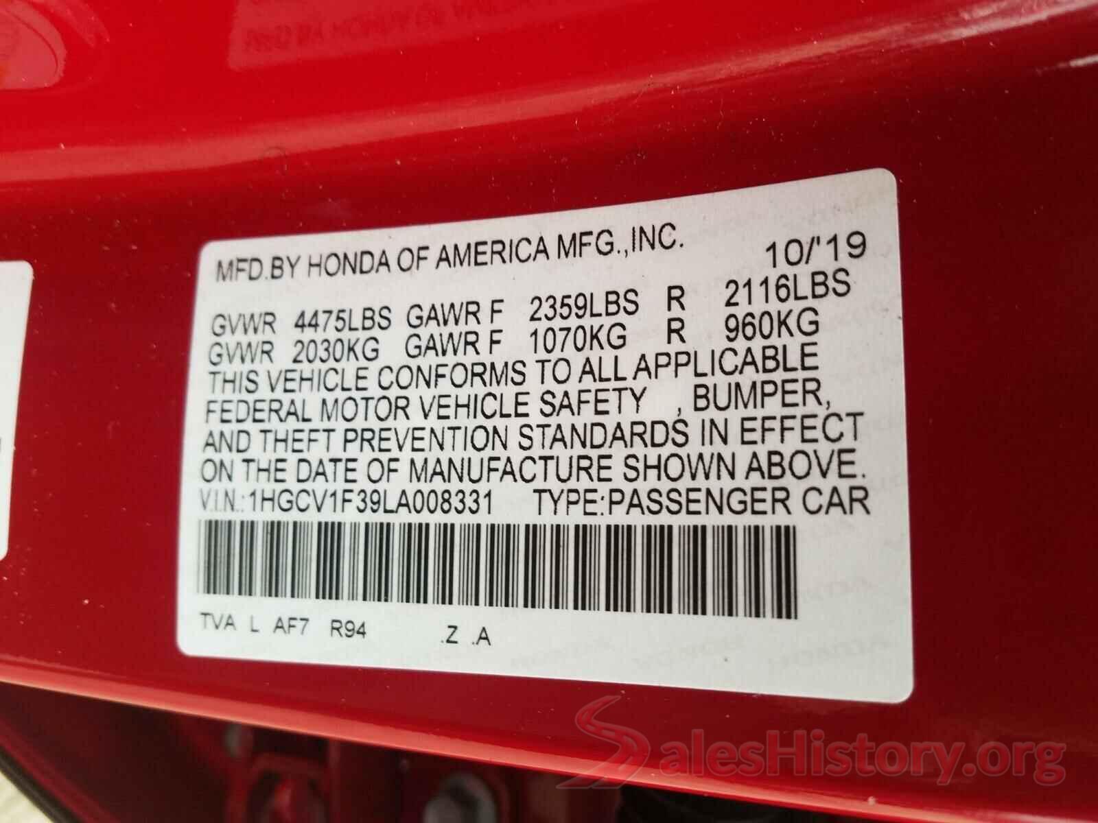 1HGCV1F39LA008331 2020 HONDA ACCORD