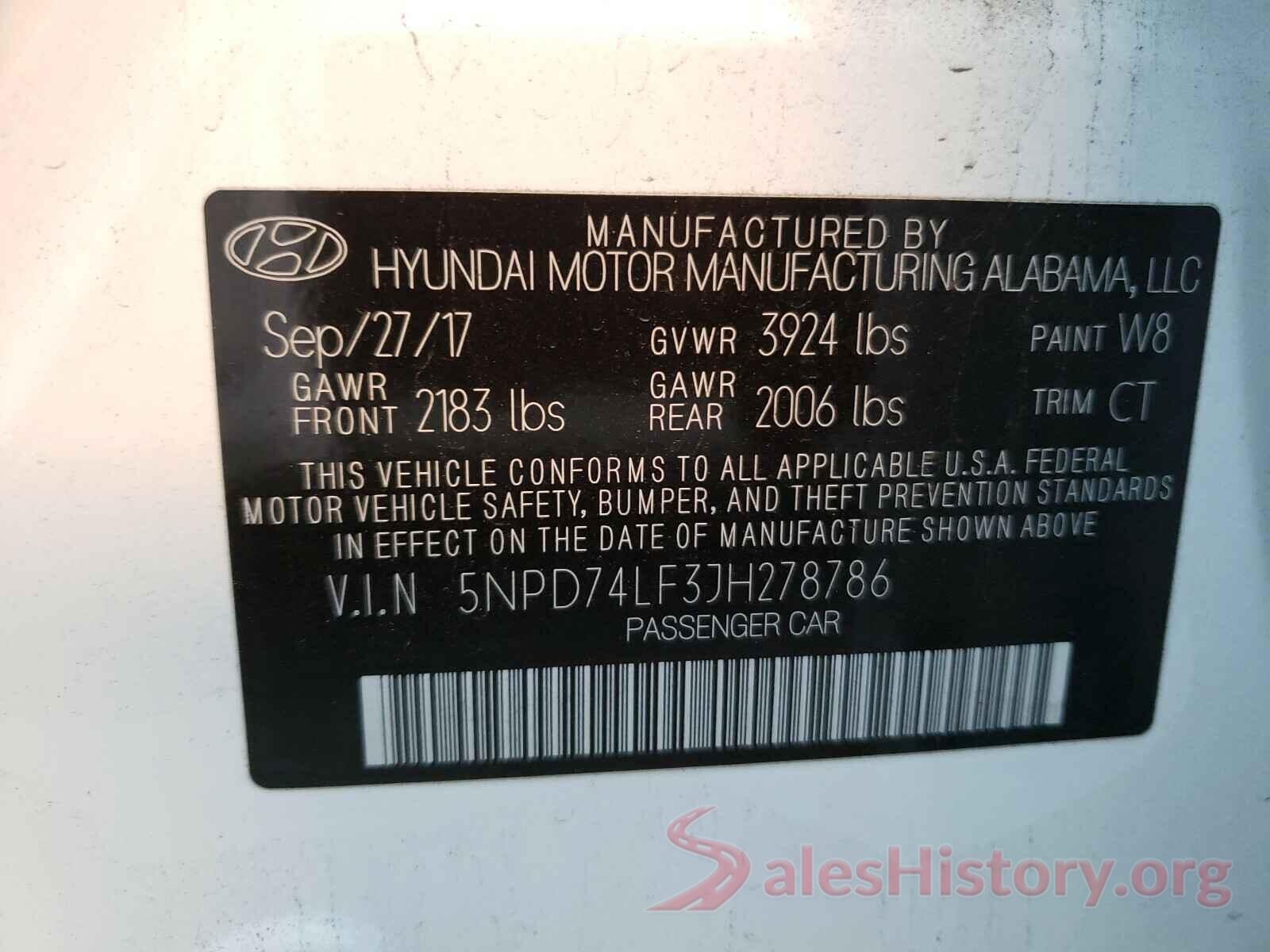 5NPD74LF3JH278786 2018 HYUNDAI ELANTRA