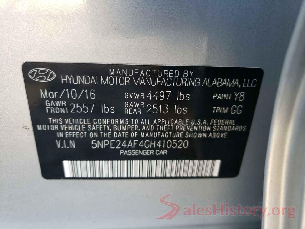 5NPE24AF4GH410520 2016 HYUNDAI SONATA