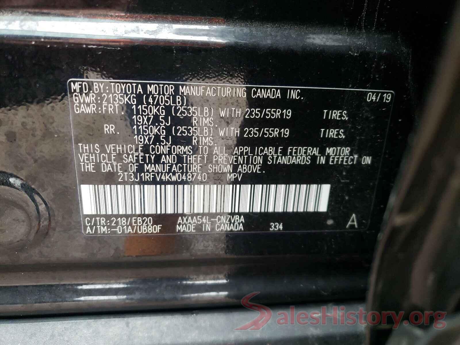 2T3J1RFV4KW048740 2019 TOYOTA RAV4