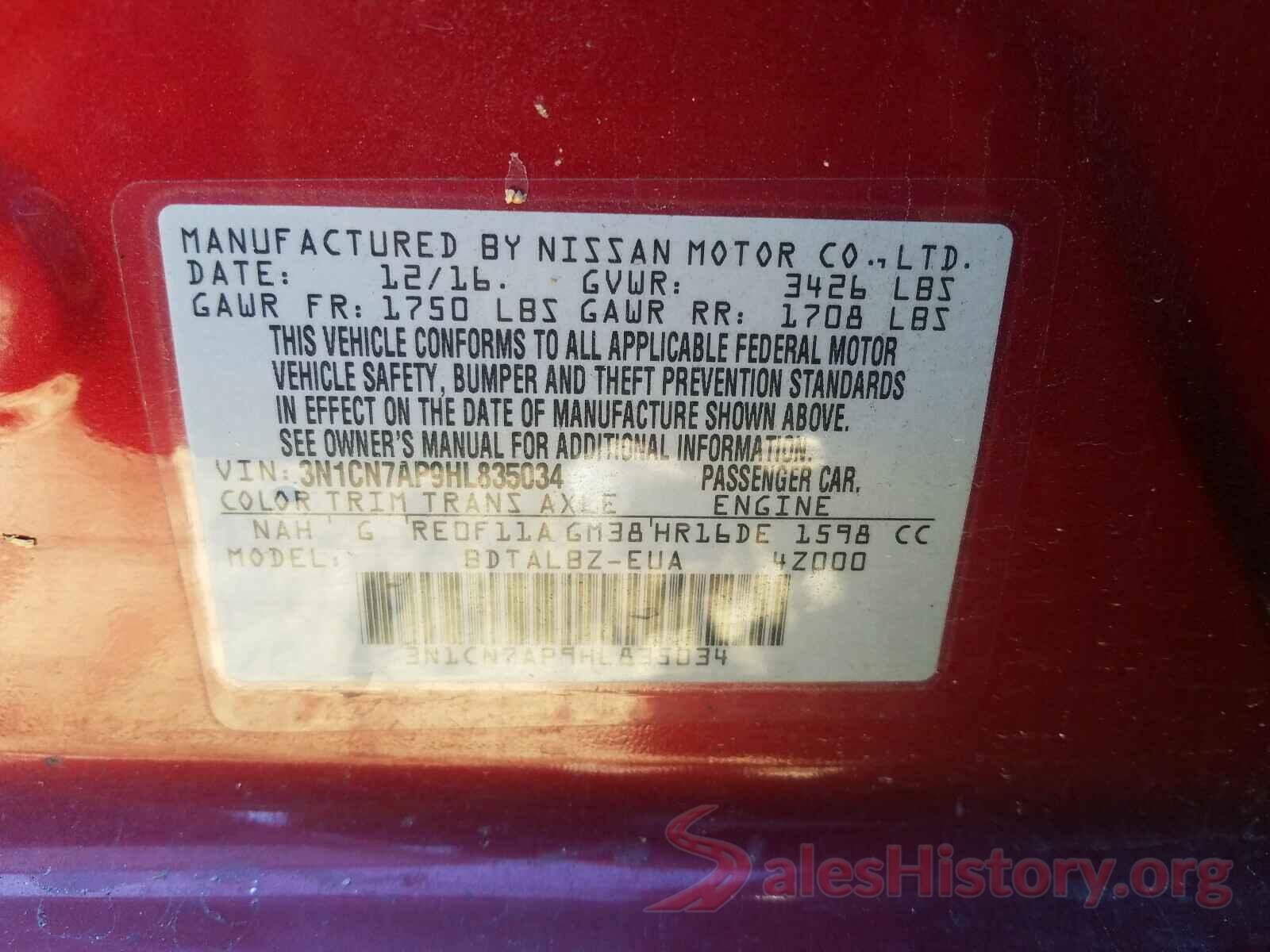 3N1CN7AP9HL835034 2017 NISSAN VERSA