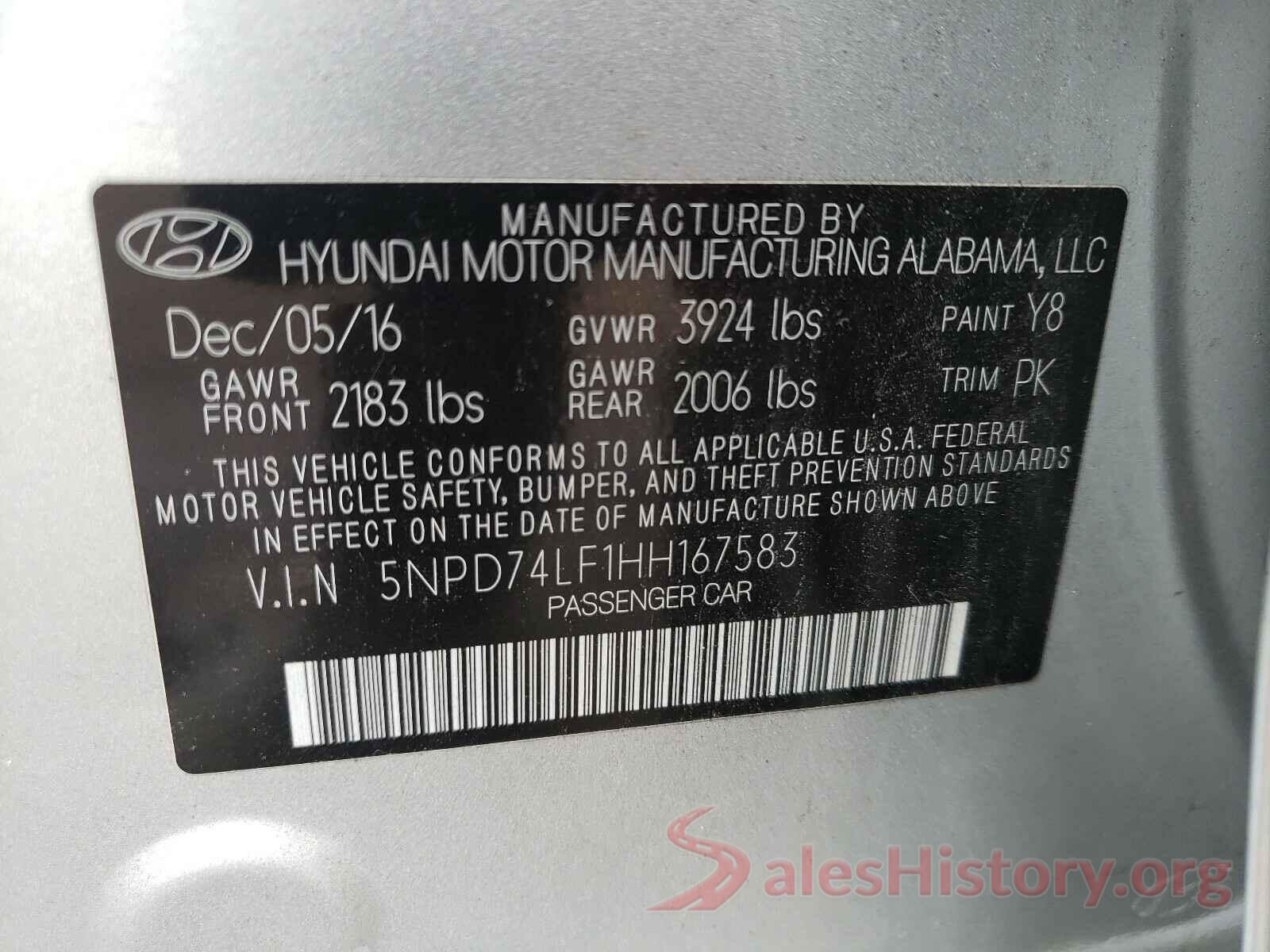 5NPD74LF1HH167583 2017 HYUNDAI ELANTRA