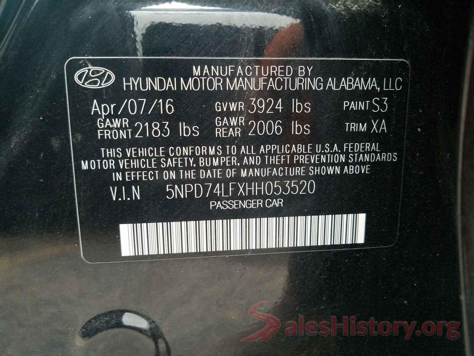 5NPD74LFXHH053520 2017 HYUNDAI ELANTRA