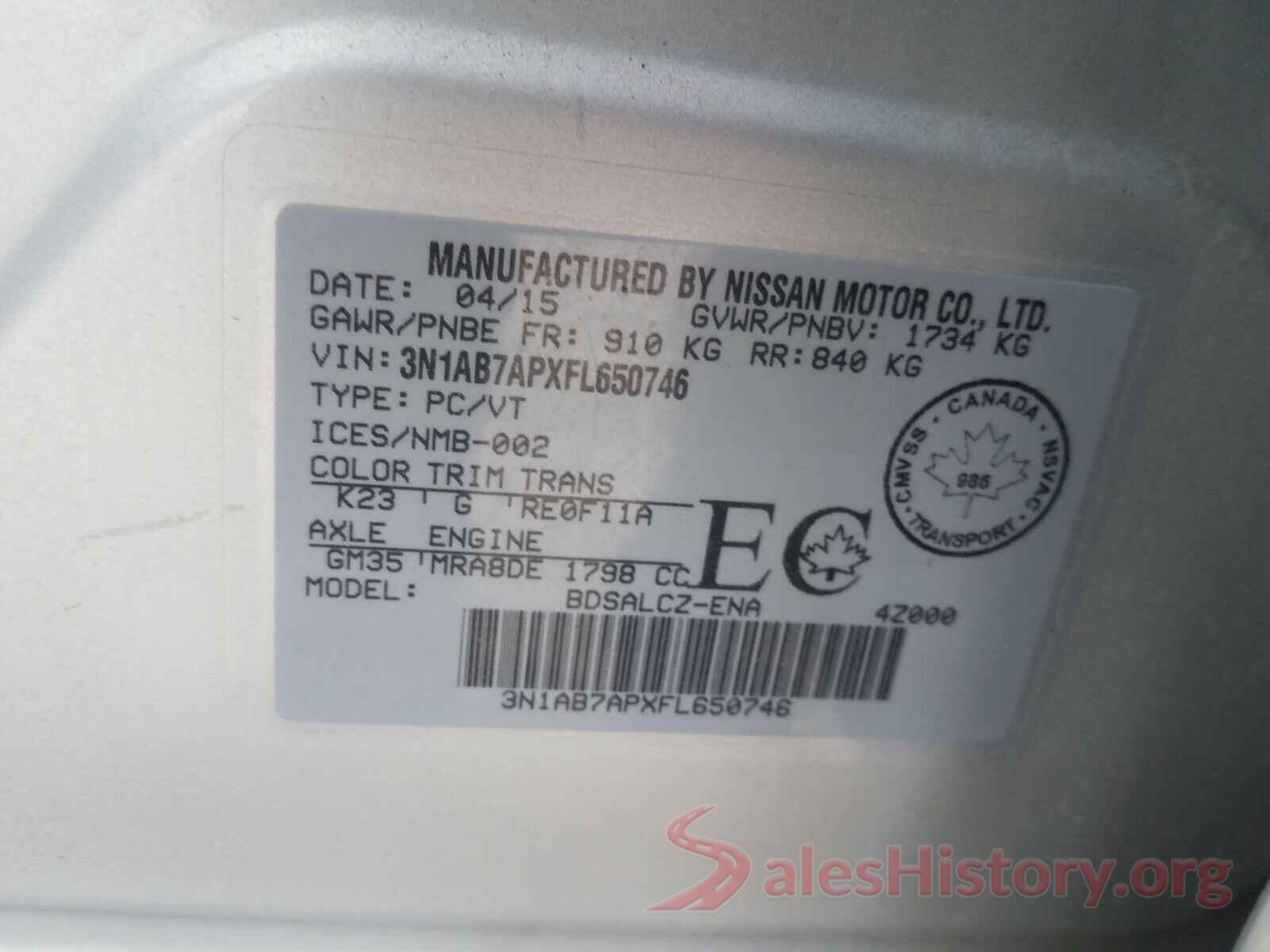 3N1AB7APXKY272991 2015 NISSAN SENTRA