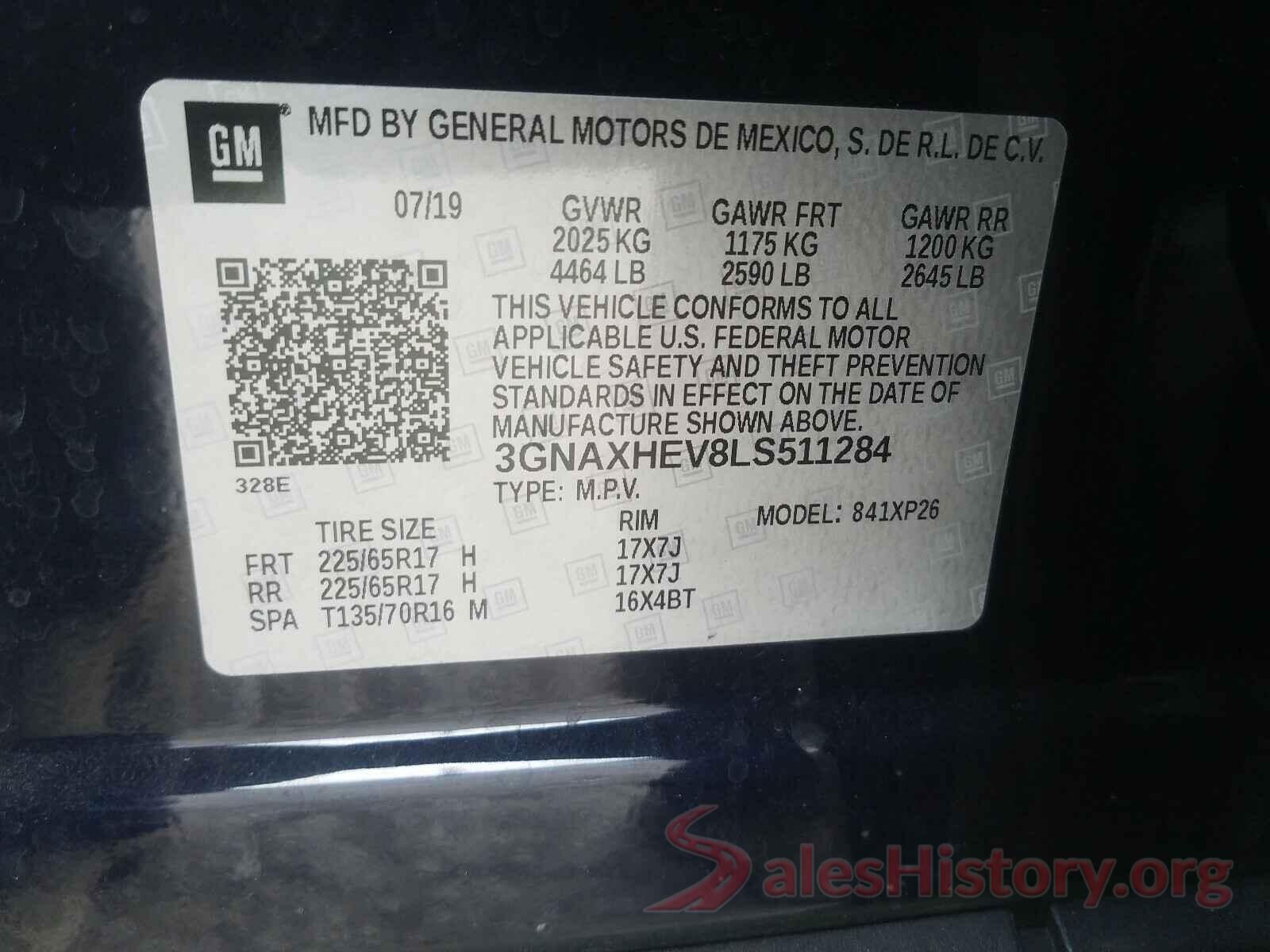 3GNAXHEV8LS511284 2020 CHEVROLET EQUINOX