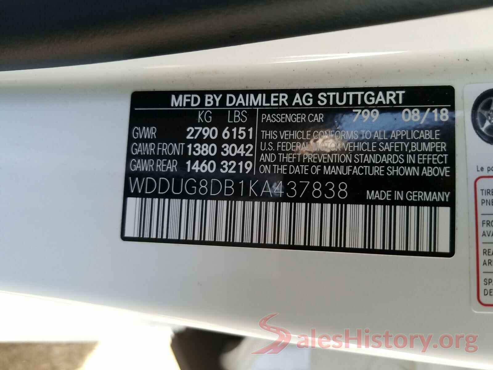 WDDUG8DB1KA437838 2019 MERCEDES-BENZ S CLASS