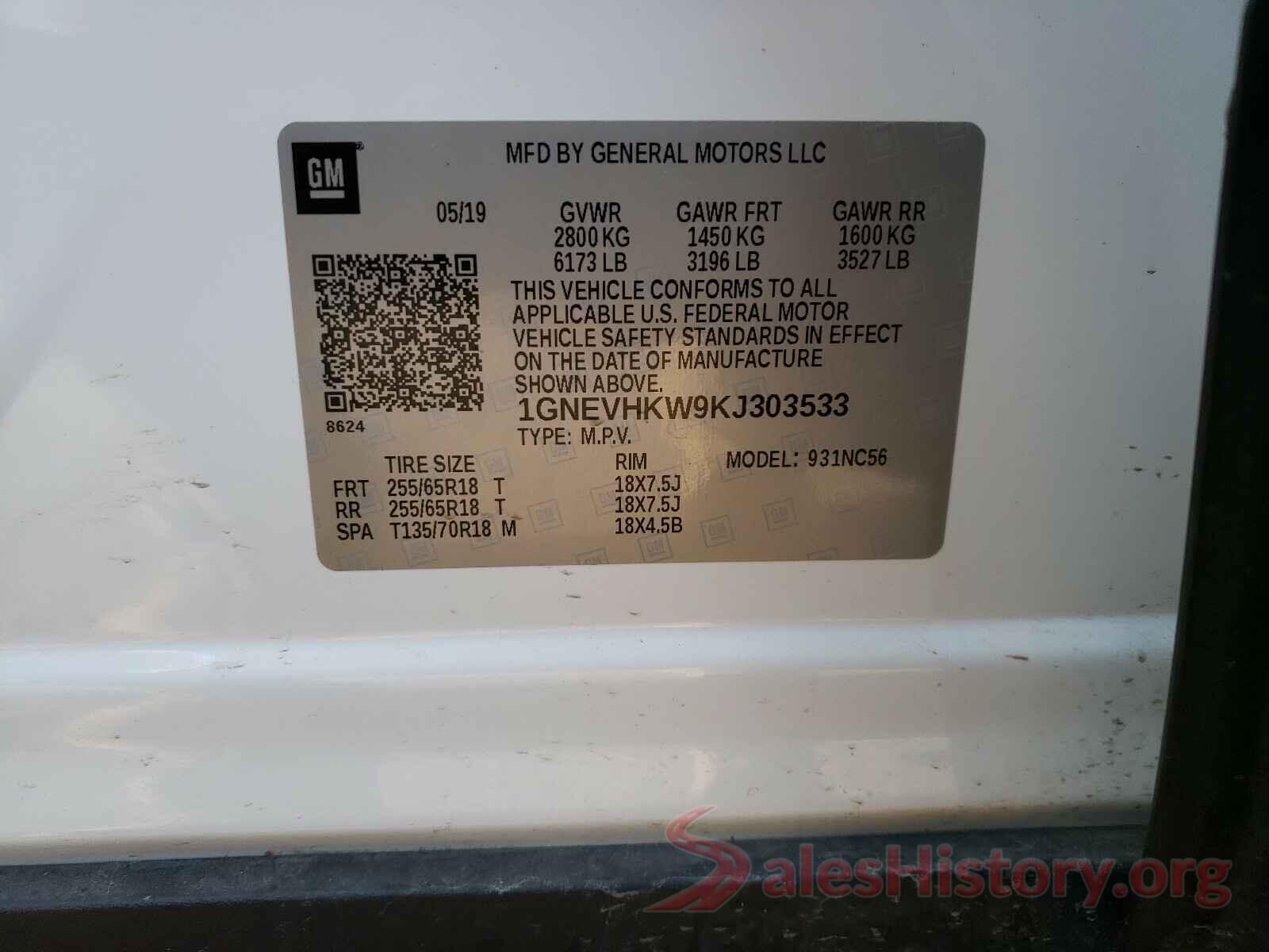 1GNEVHKW9KJ303533 2019 CHEVROLET TRAVERSE