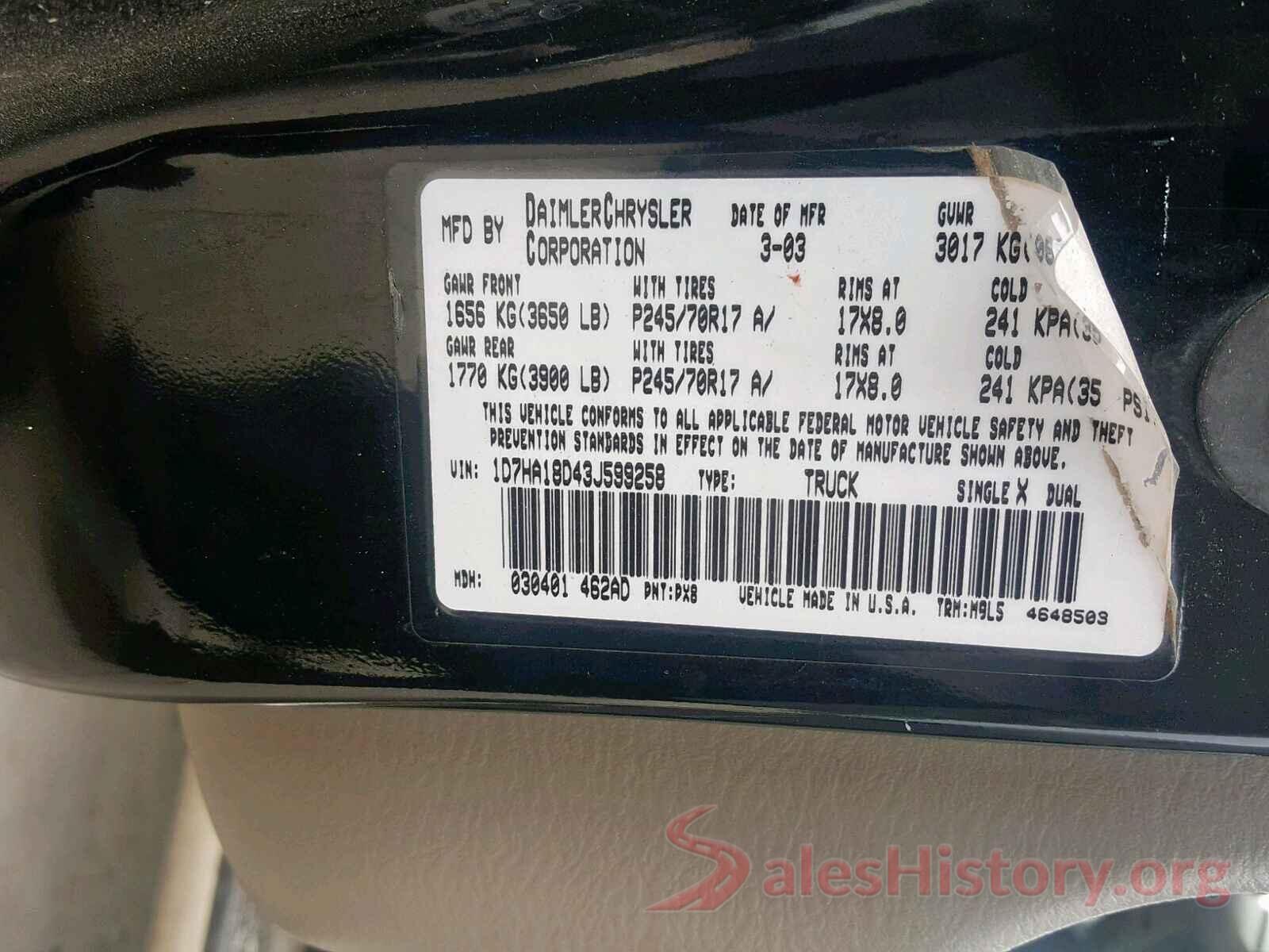 1N4AL3AP5JC225027 2003 DODGE RAM 1500 S