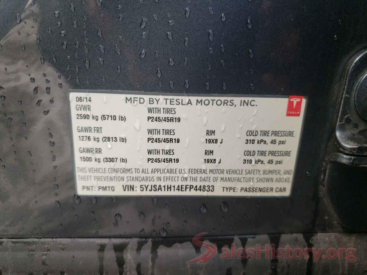 5YJSA1H14EFP44833 2014 TESLA MODEL S